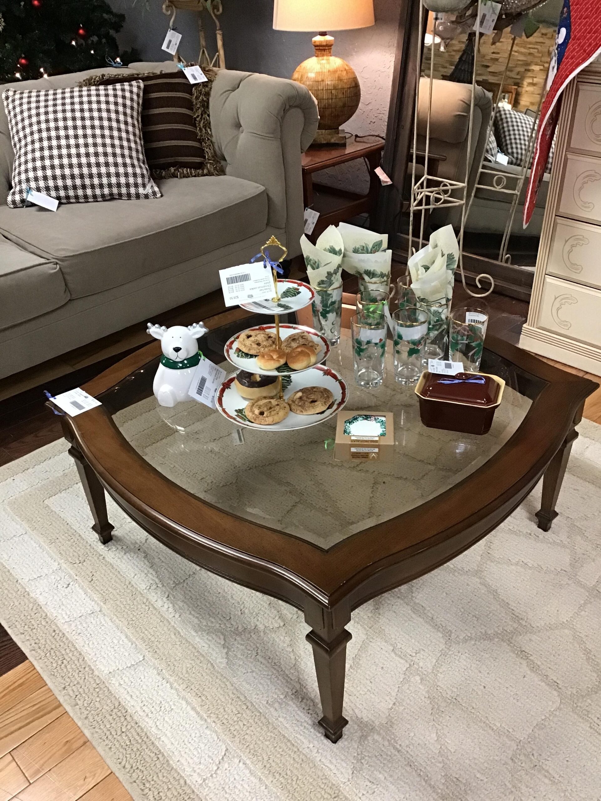 Glass Topped Wood Coffee Table    NEW PRICE $61.33