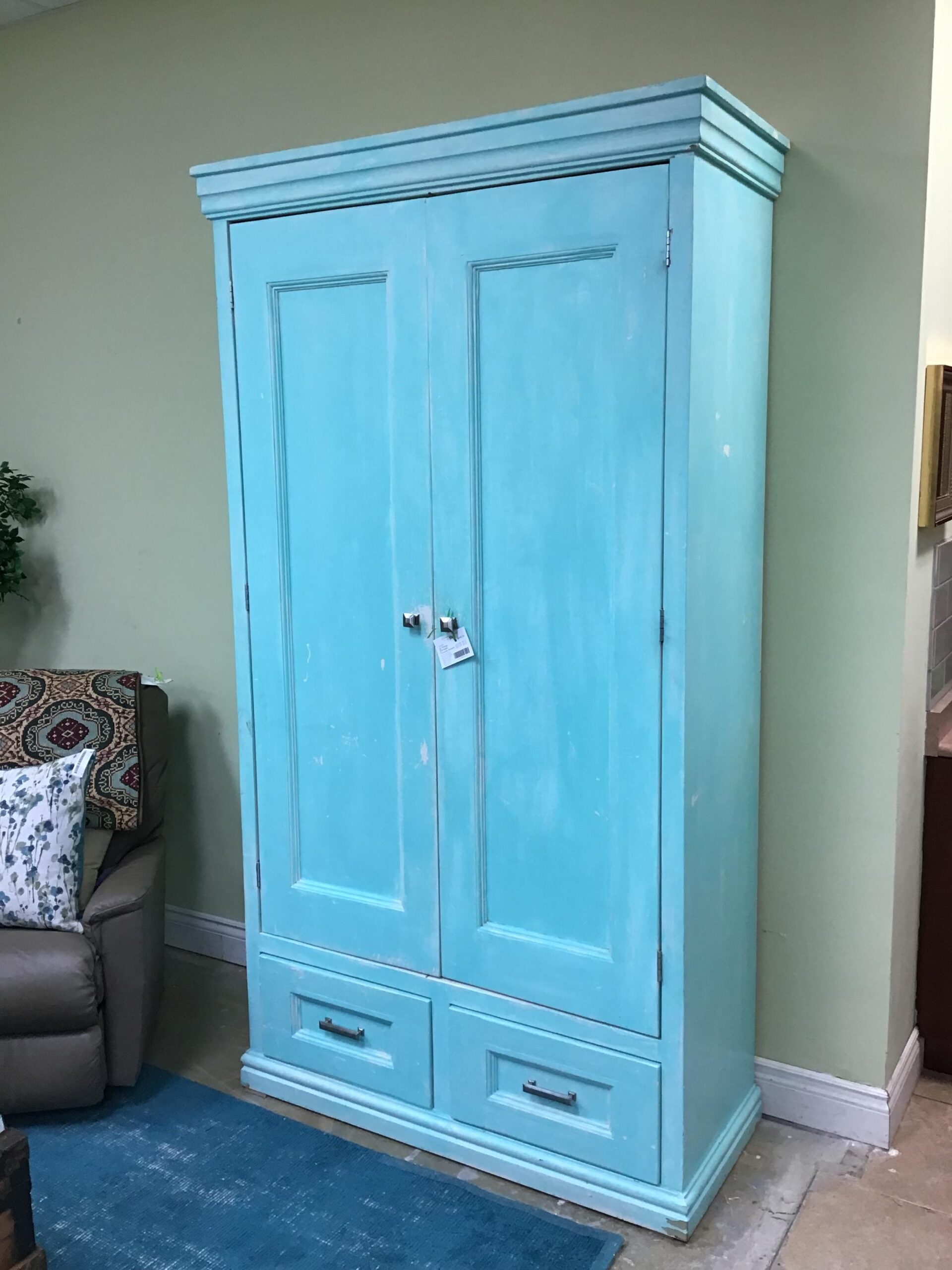 Lg. Vintage Distressed Turquoise Armoire – Say Good BUY $147.62