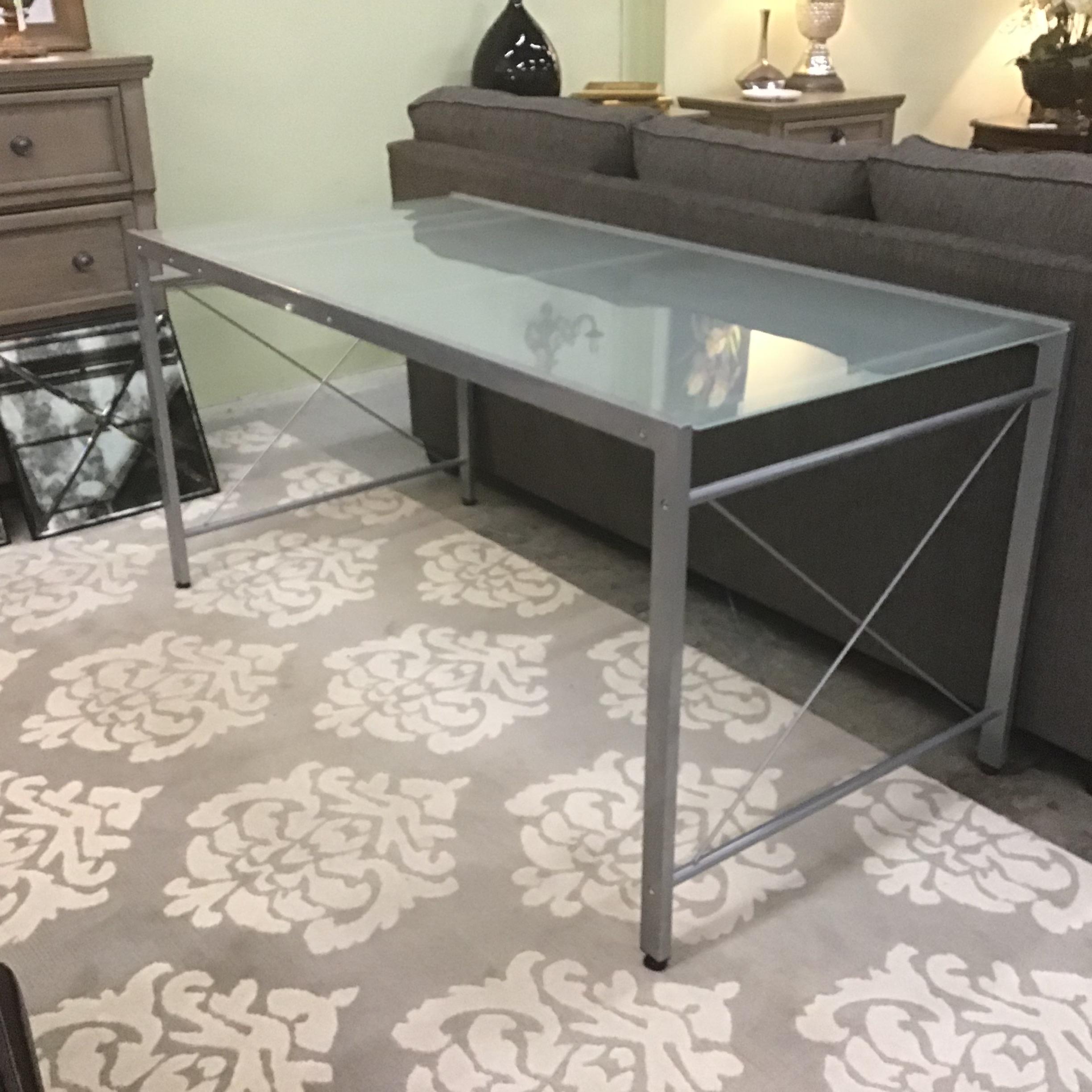 Grey Metal/ Frosted Glass Top Desk/ Table