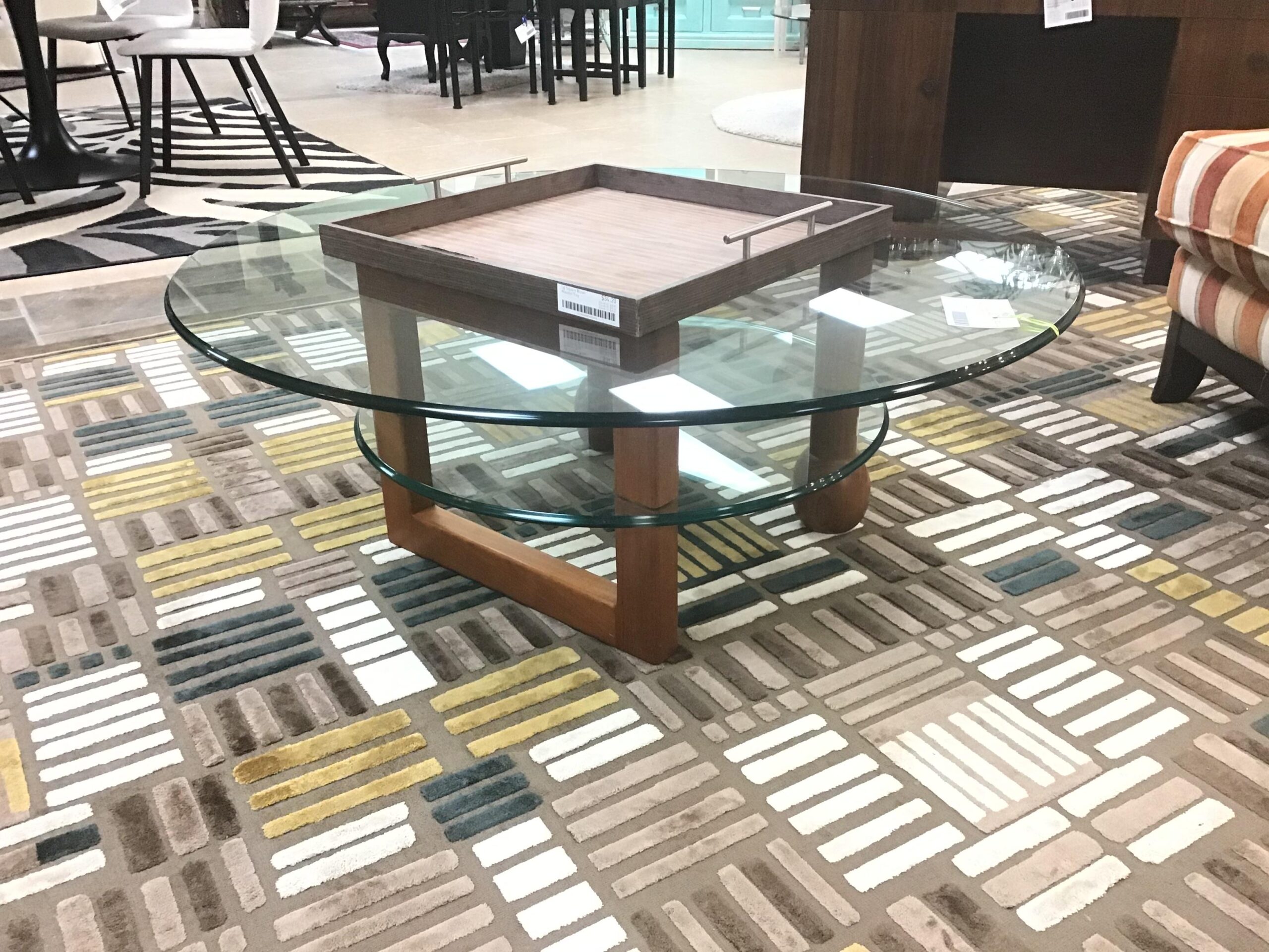 2-Tier Glass/ Wood Round Coffee Table