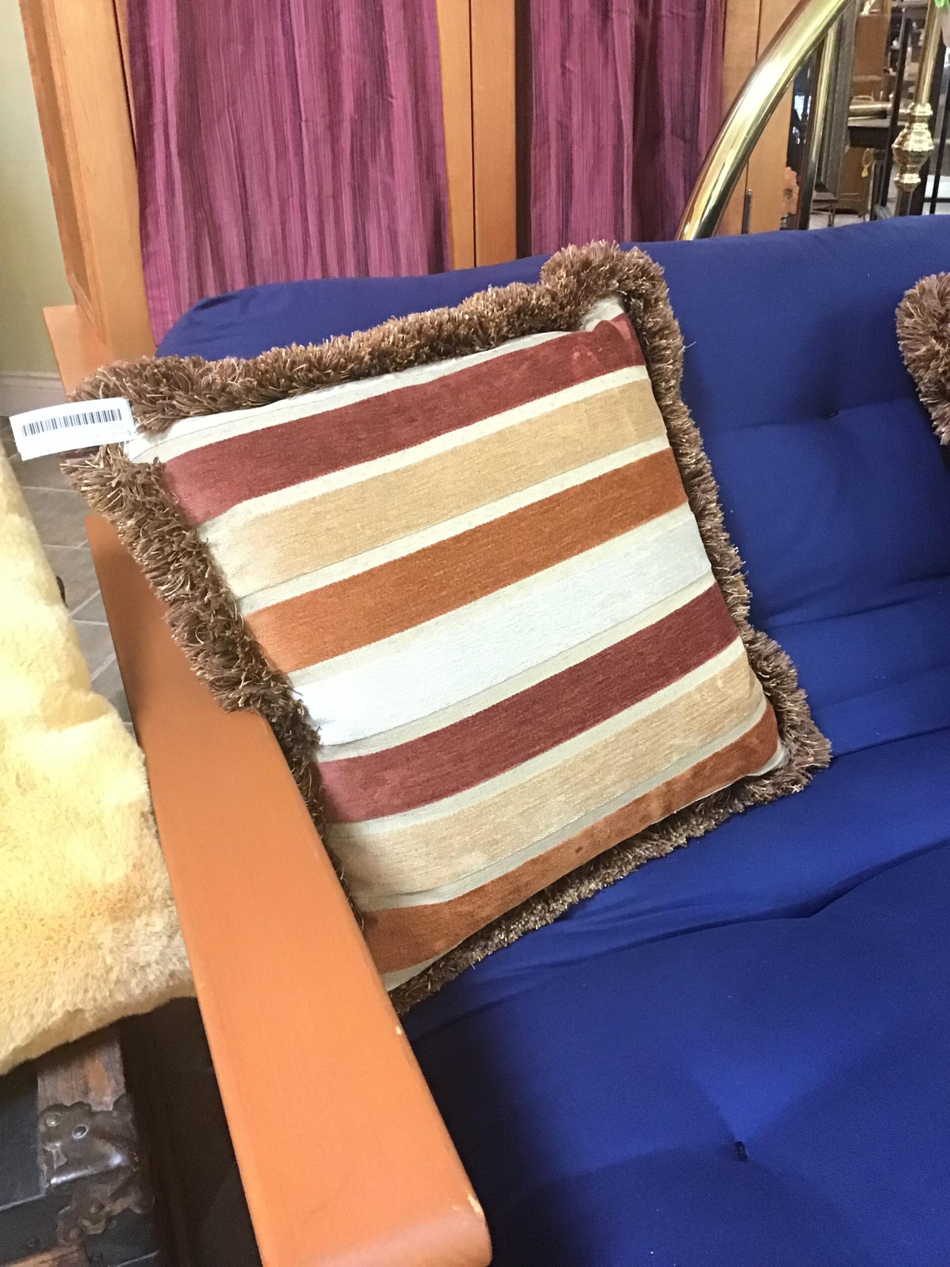 Rust Striped/ Fringed Zippered Cushion