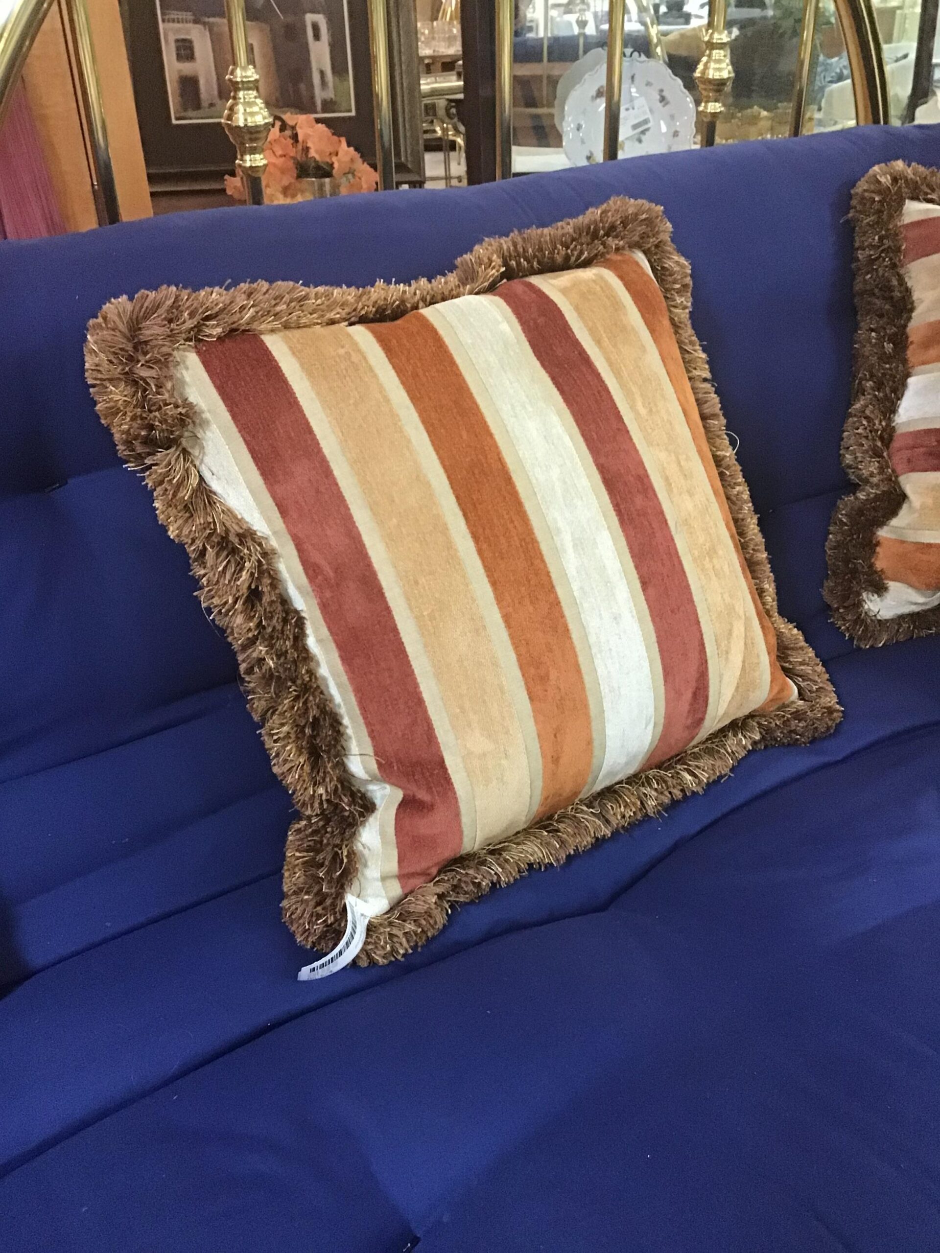 Rust Striped/ Fringed Zippered Cushion