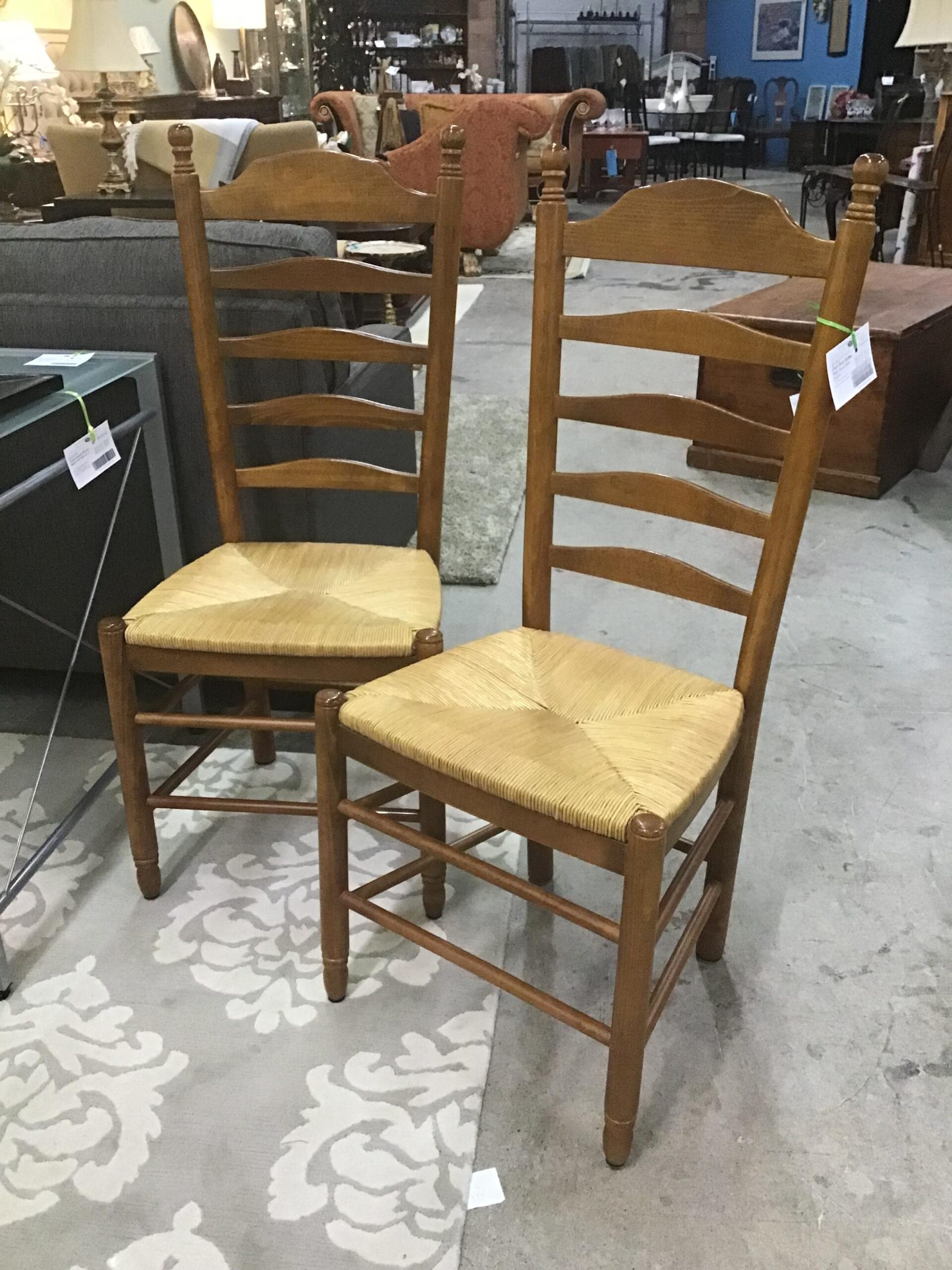 (Pair) Rush Rattan High-Back Side Chairs