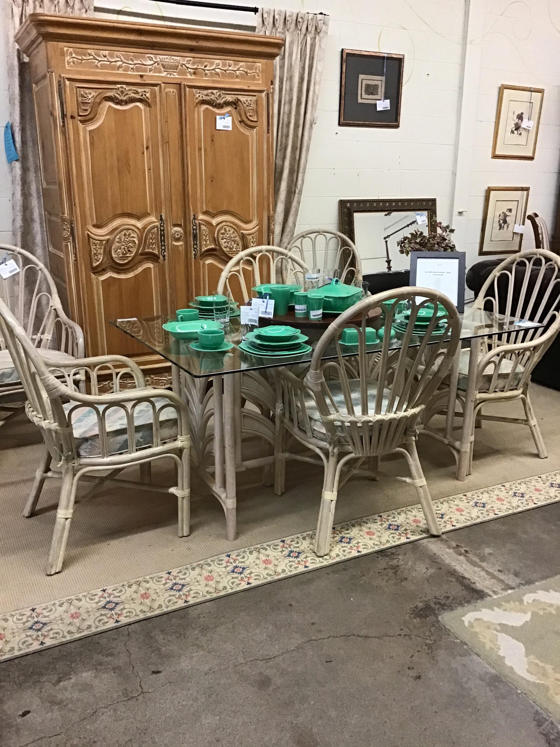 Rattan/Glass Dining Table & 6 Chairs