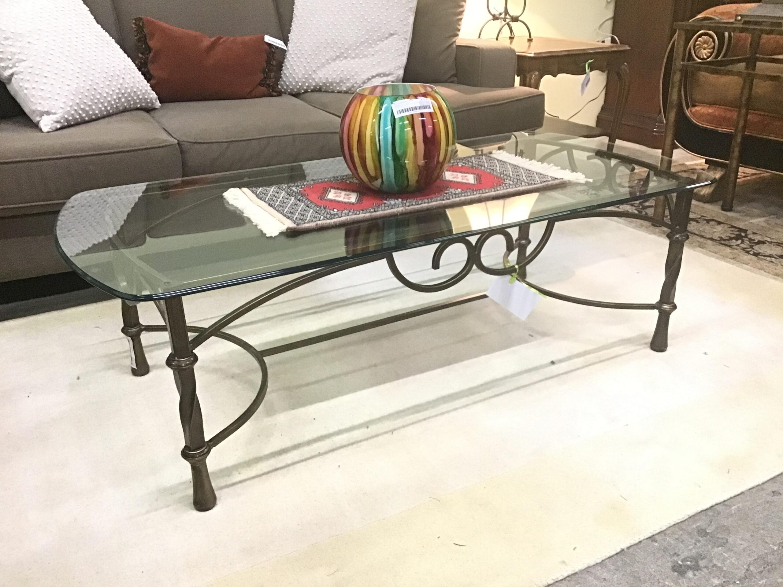 Glass-top Coffee Table with Iron Base