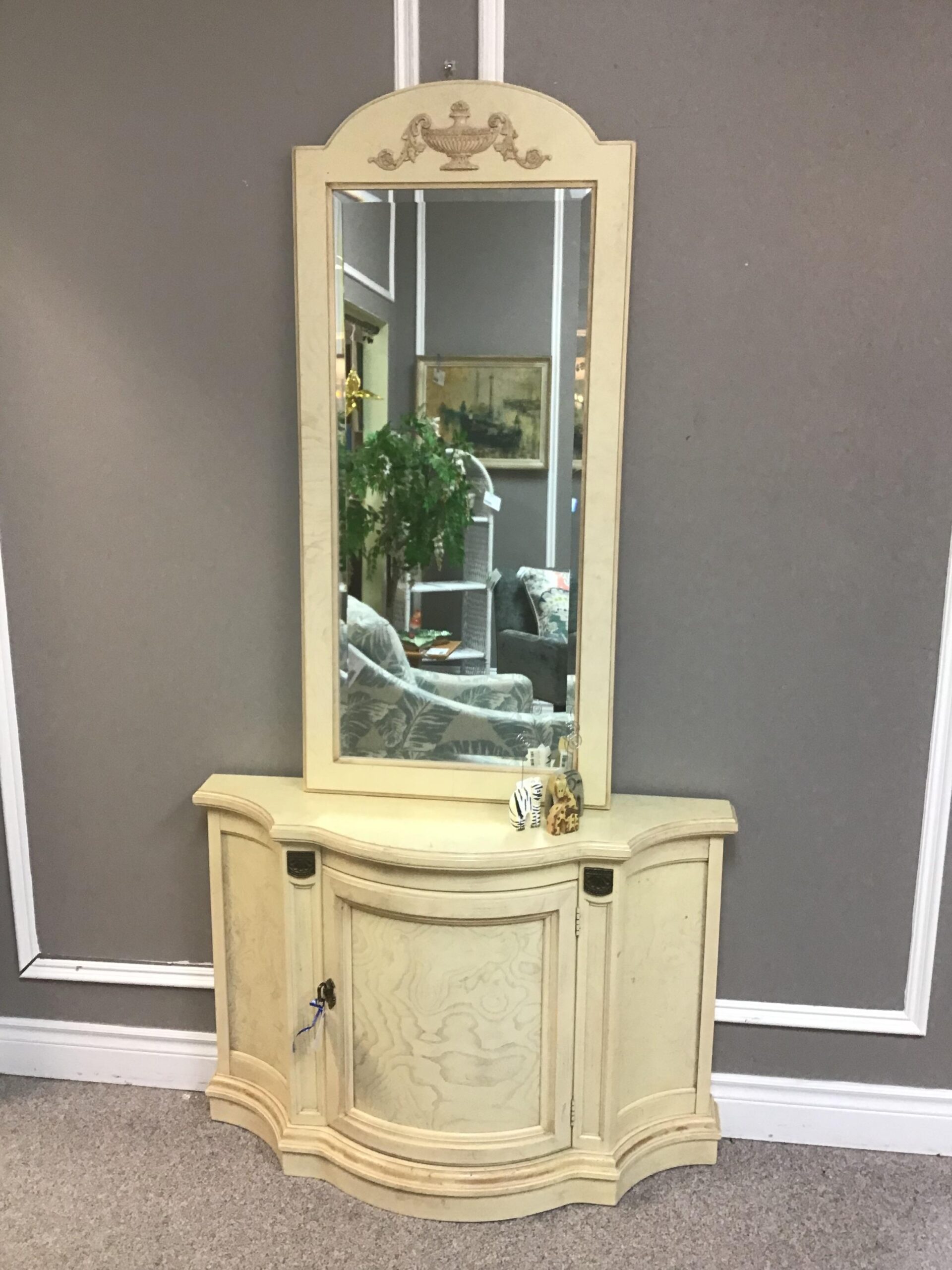 Ivory Abstract Wood Grain Hall Console w Mirror
