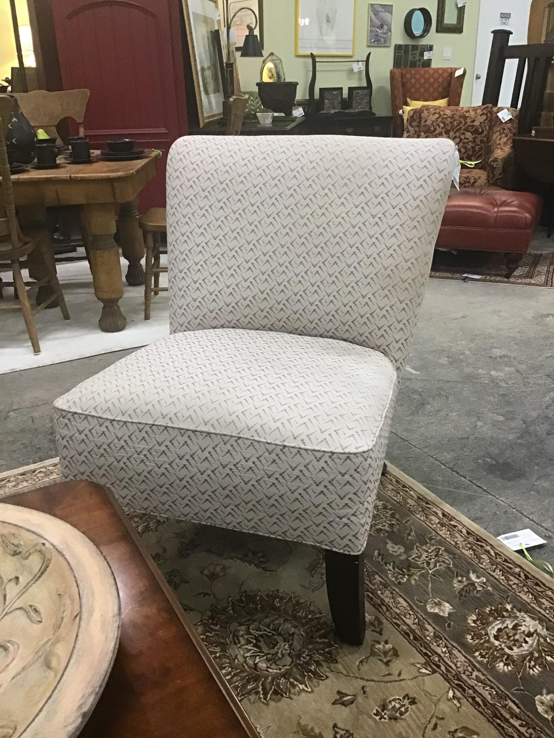 Armless Lt. Beige/ Embroidered Accent Chair