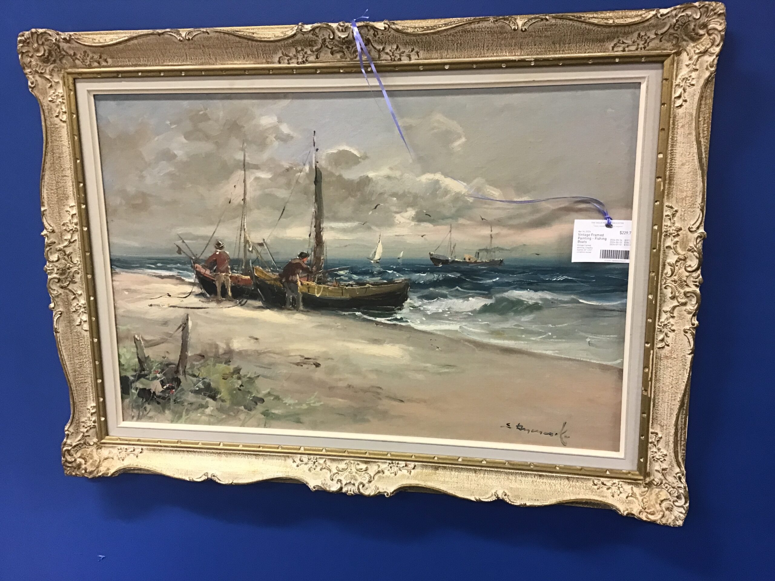 Vintage Framed Painting – Fishing Boats