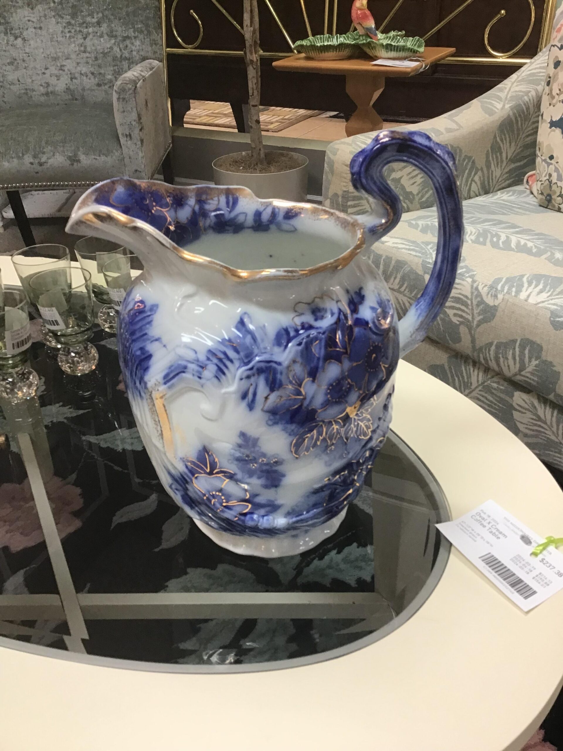 Ambre Blue/ Floral Porcelain Jug