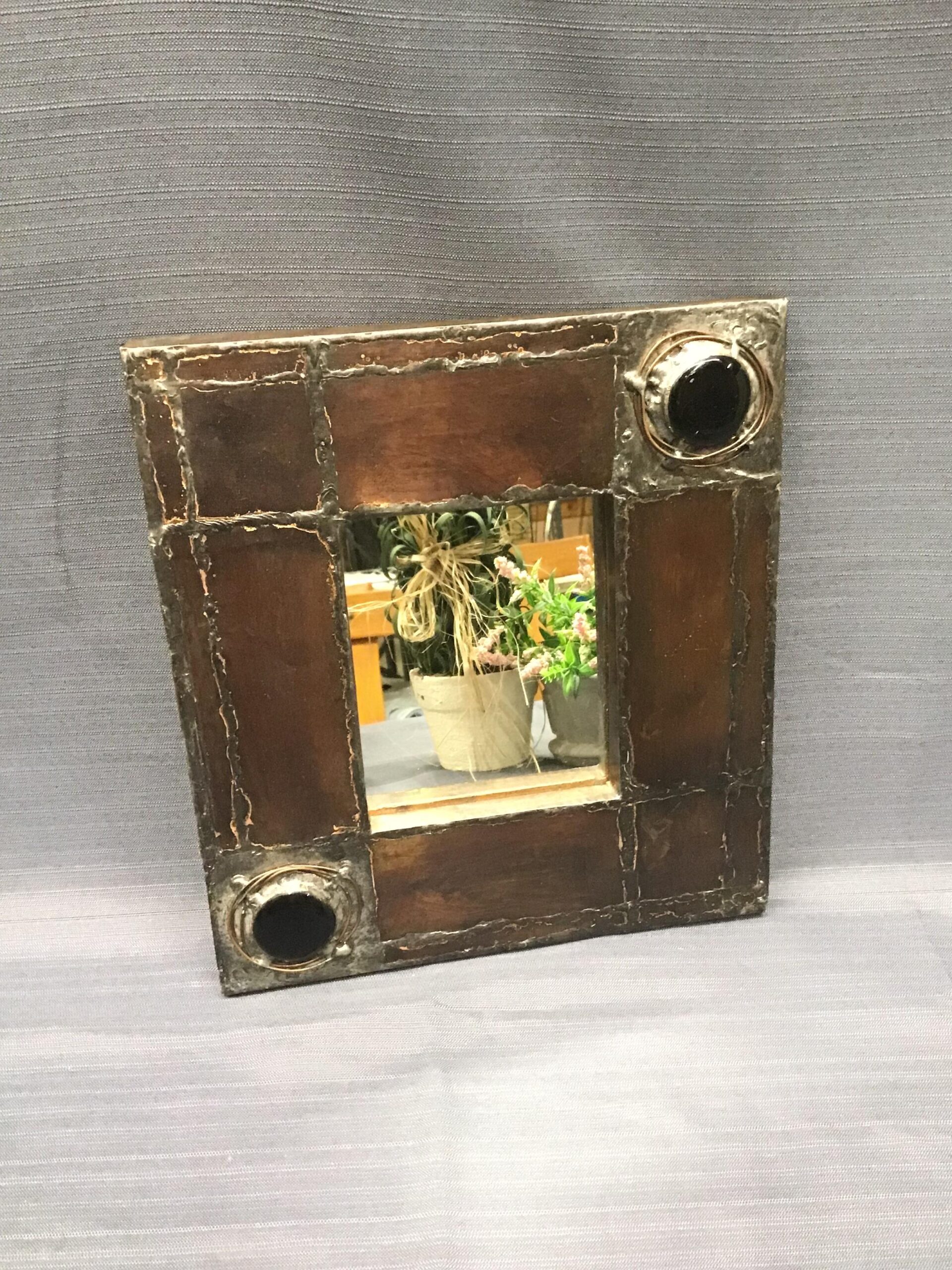 Sm. Copper/ Wood Square Mirror