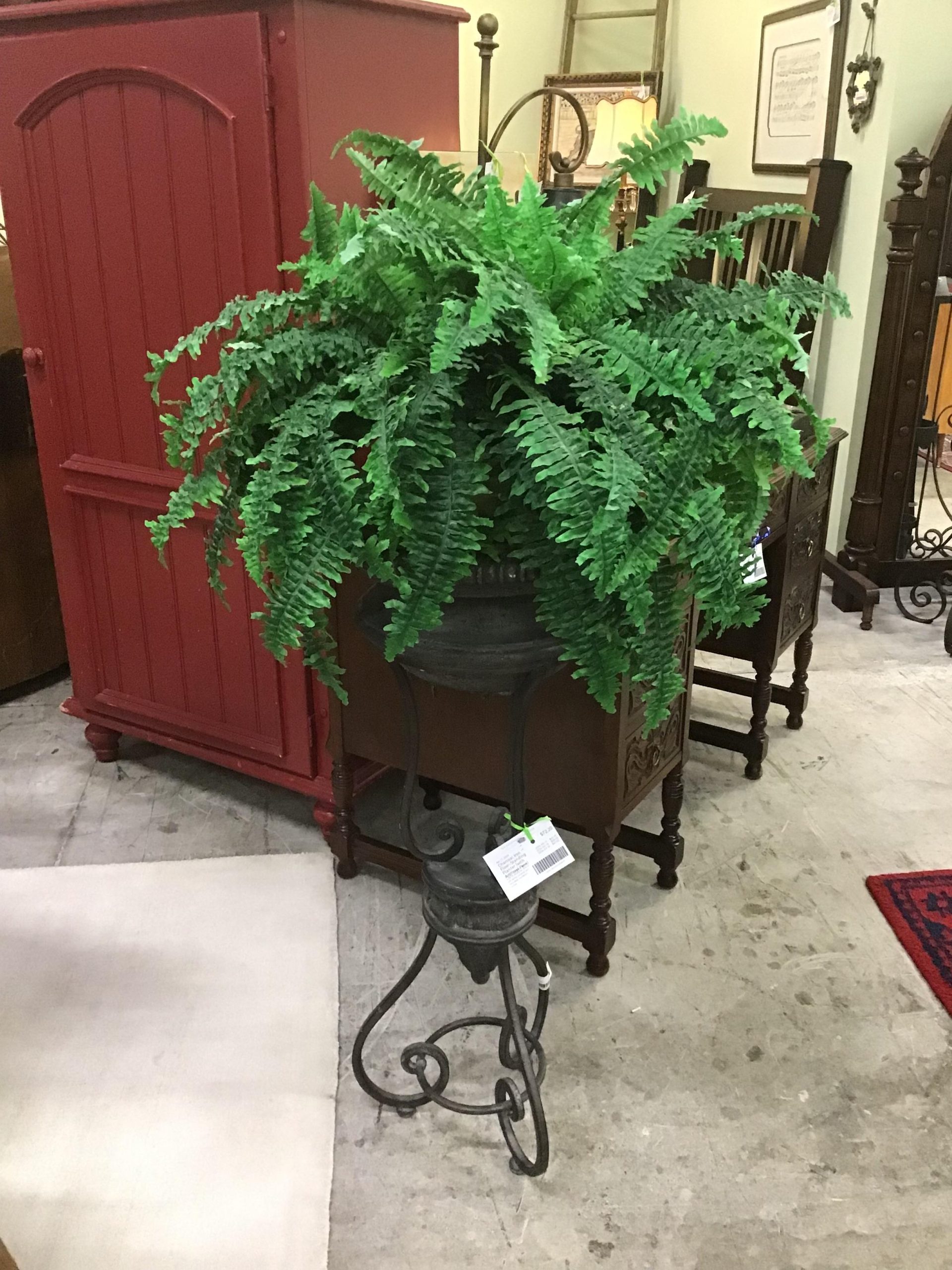 Charcoal Iron Floor-Standing Planter (with Artificial Fern)