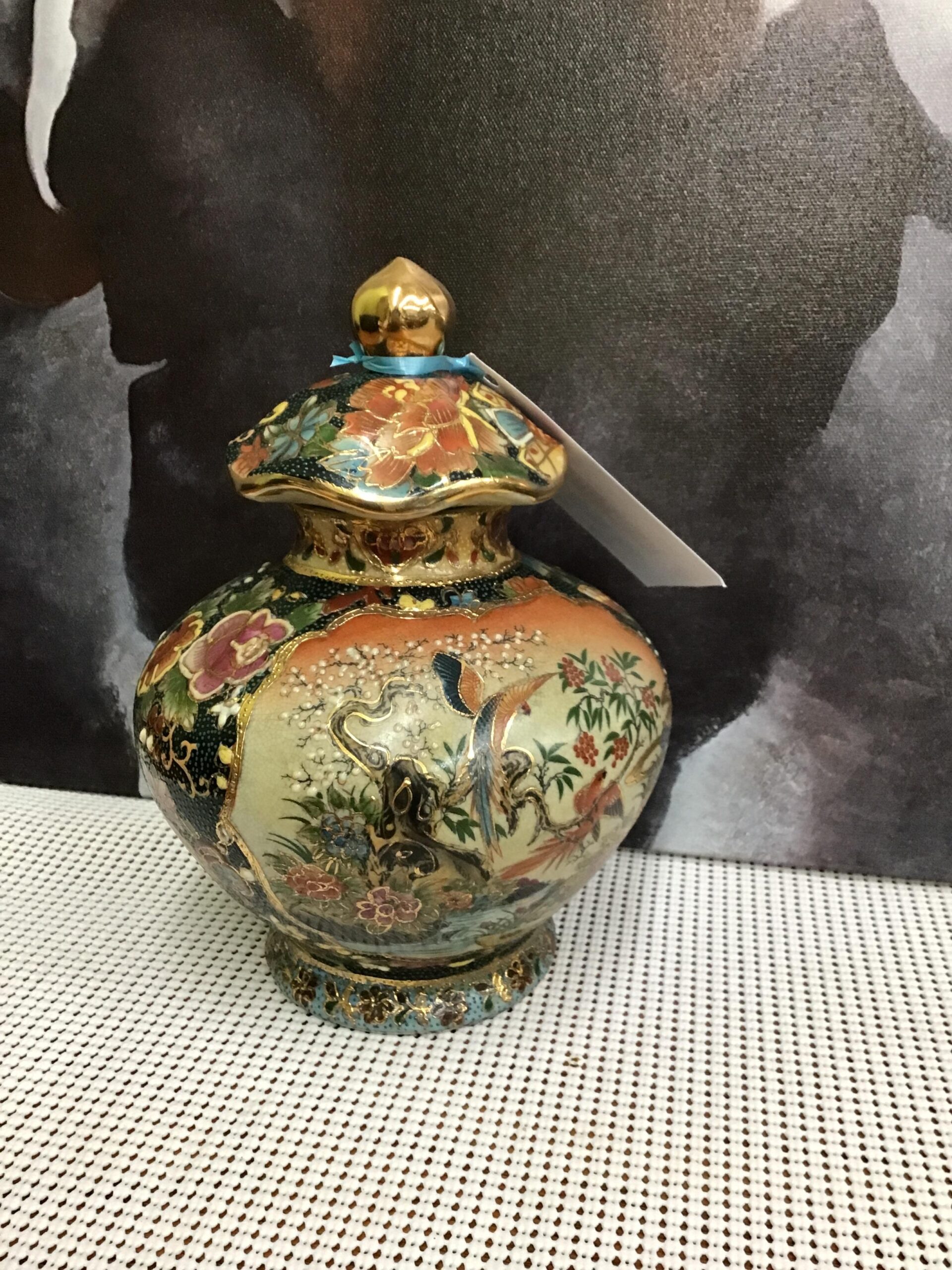 Satsuma Hand Painted Vase w/ Lid