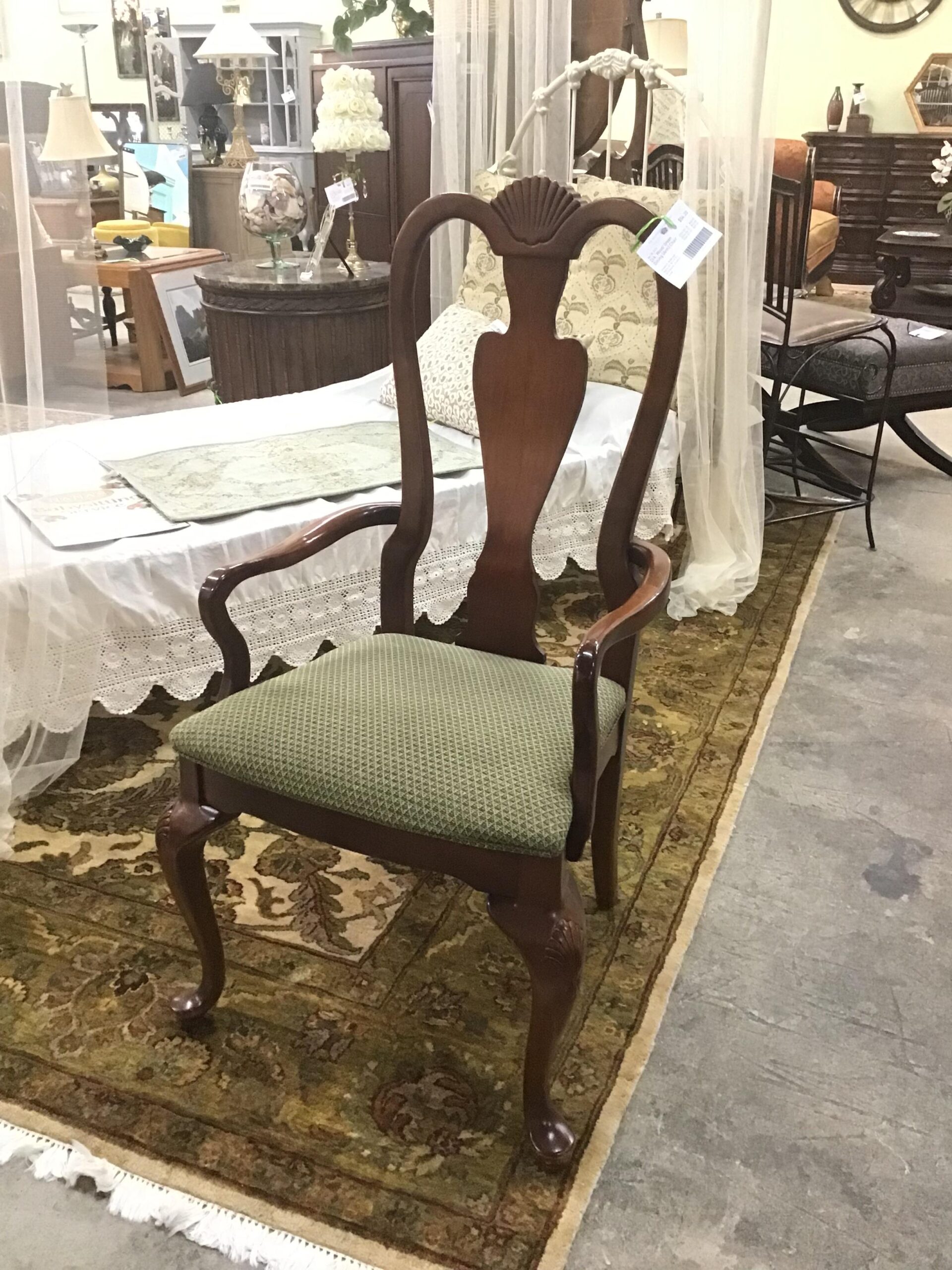 Drk. Wood/ Green Dining (Arm) Chair