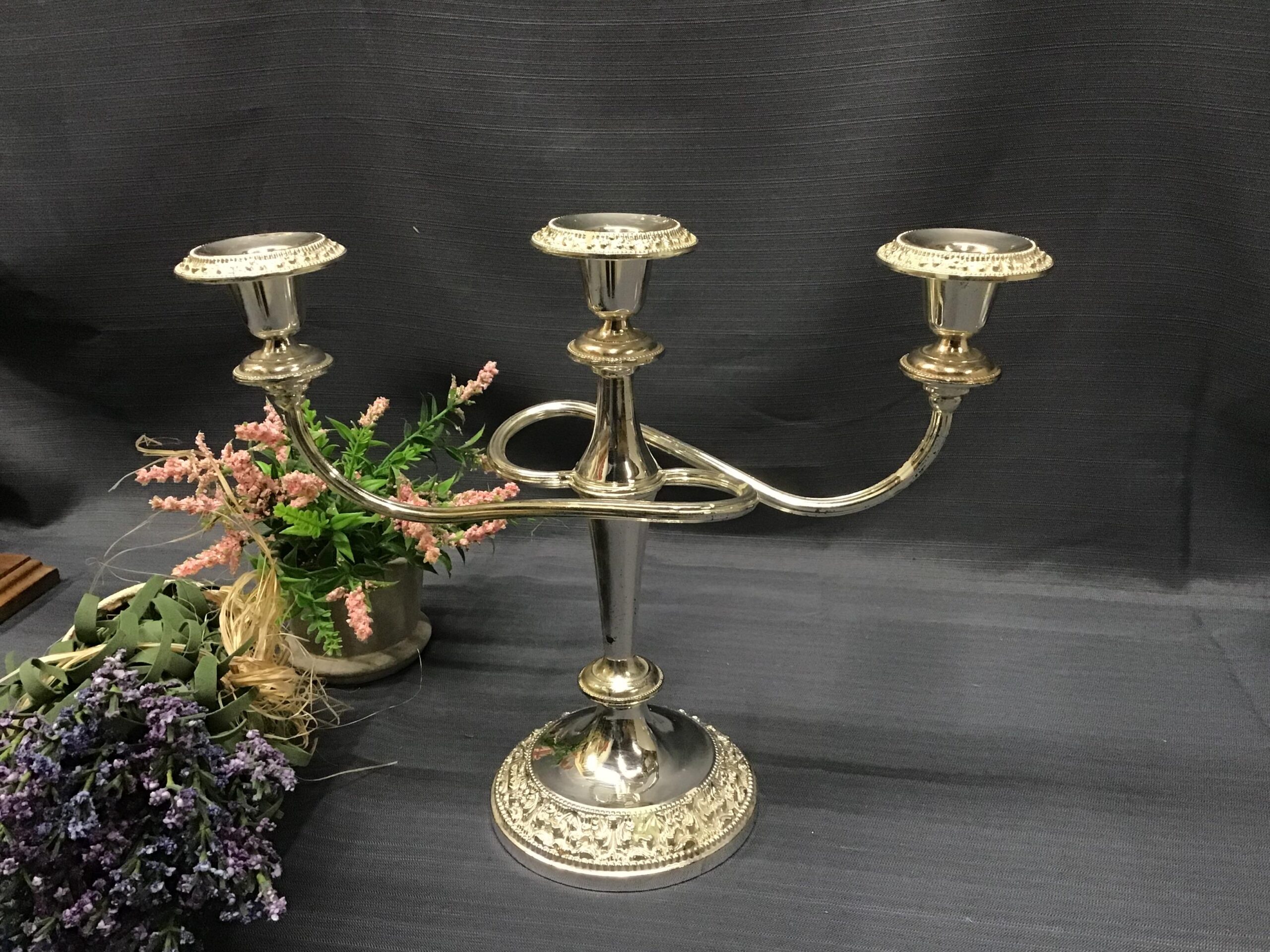 Silver Plated 3-Arm Candlestick Holder