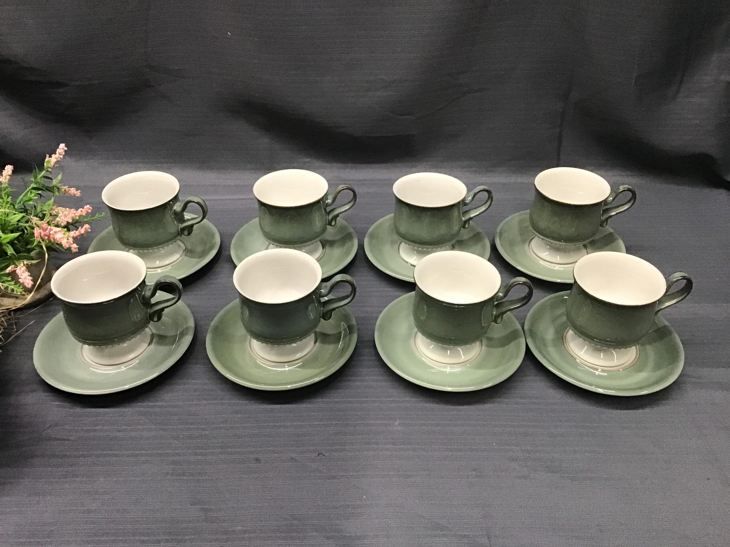 DENBY “Langley-Seville” (Green) Cups & Saucers Set of 8