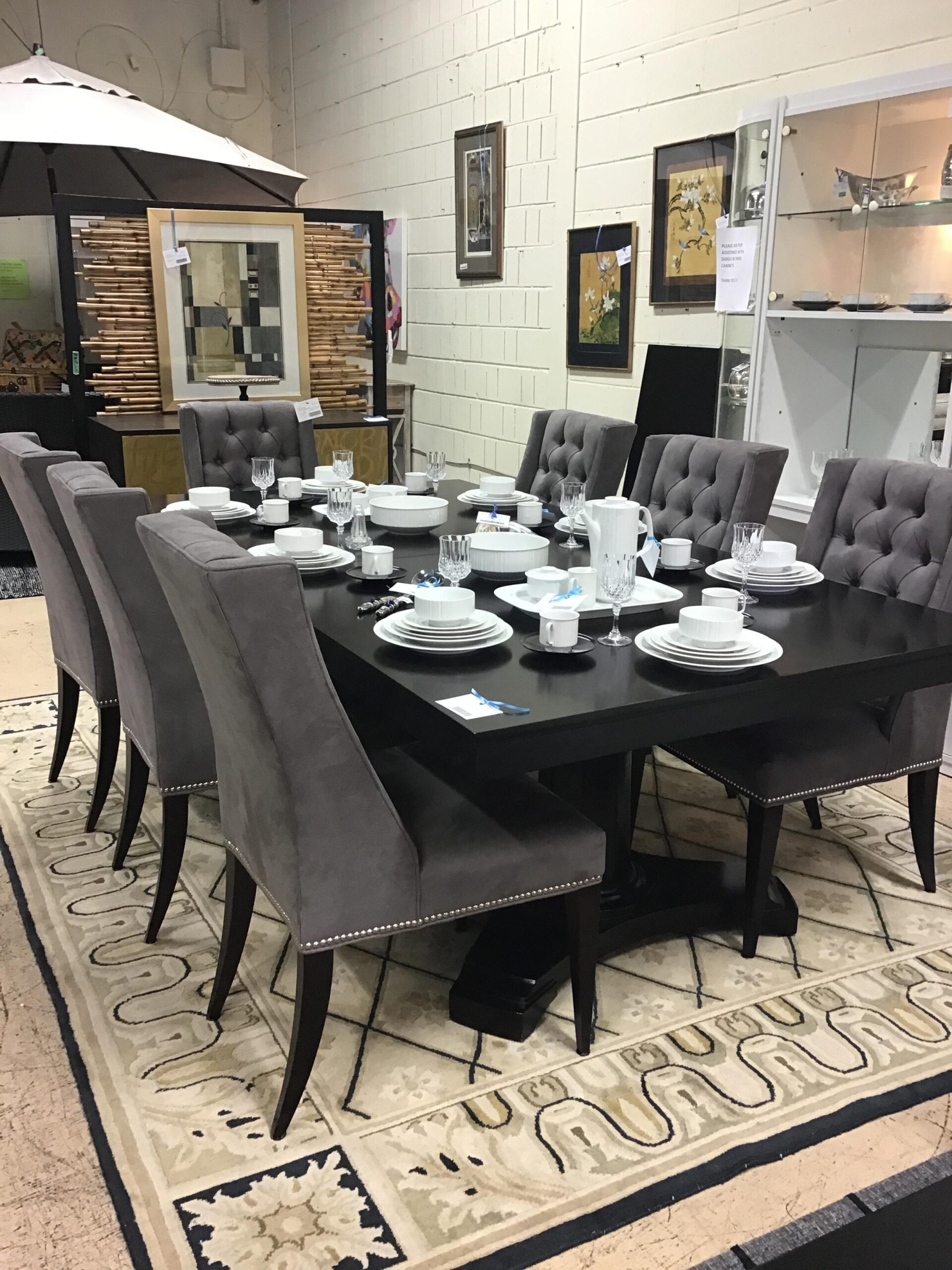 Dining Table & 8 Upholstered Chairs