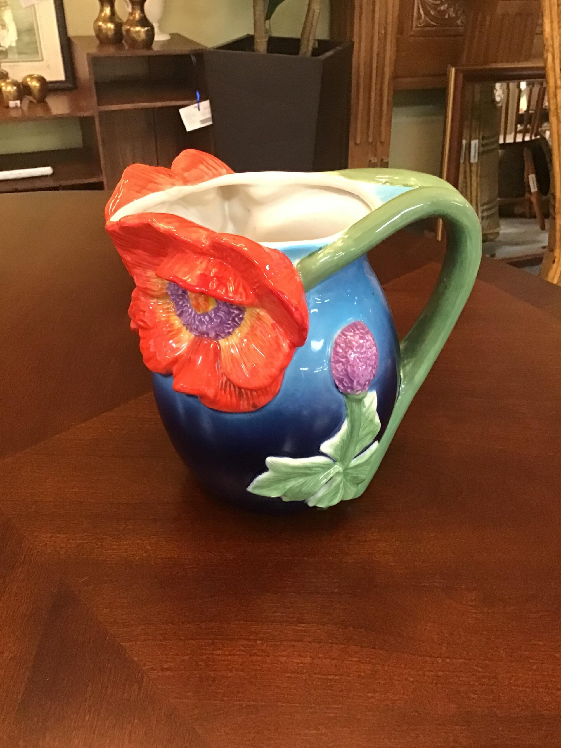 Blue/Red/Green Floral Porcelain Pitcher