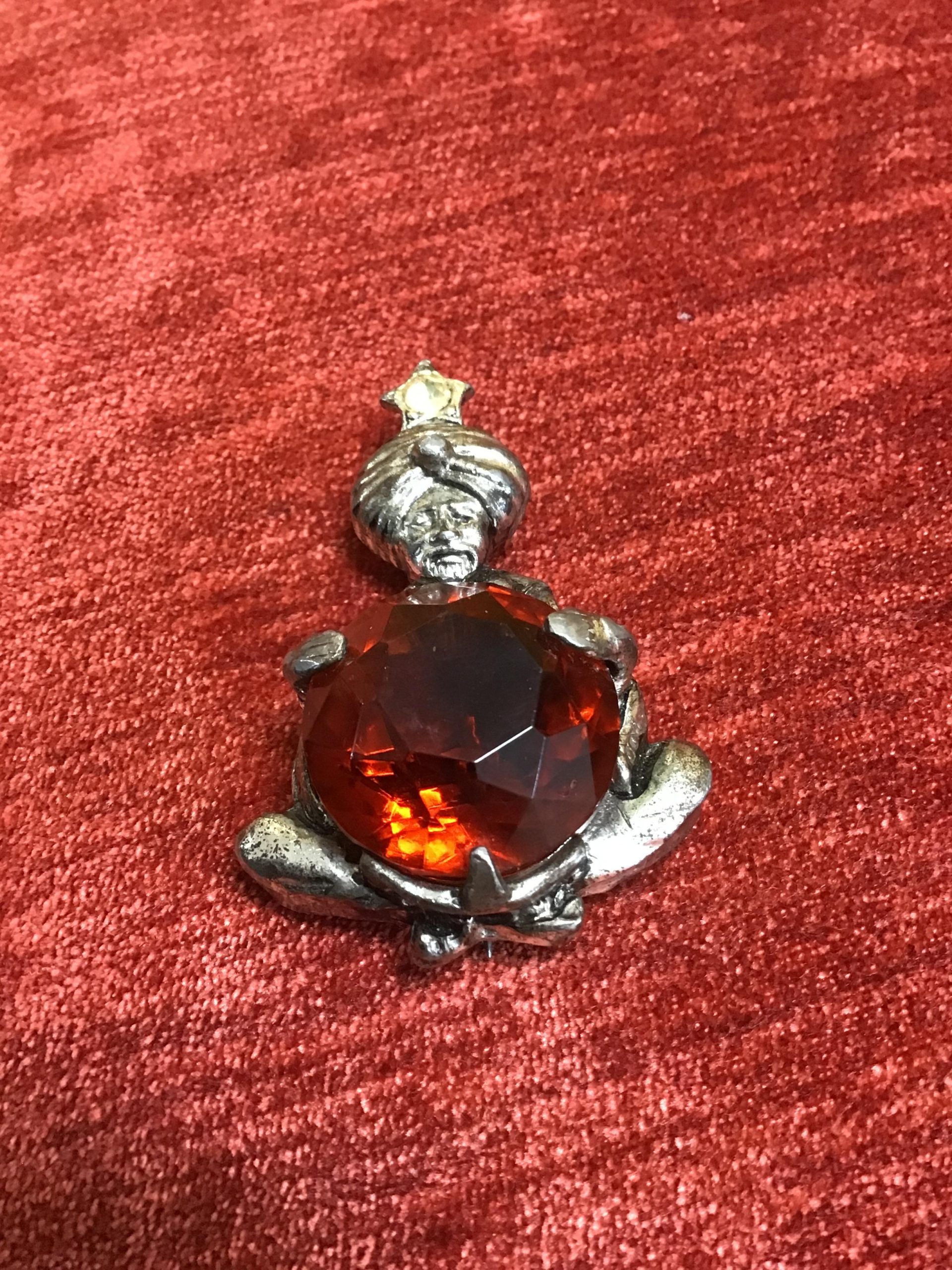 UNIQUE! Vint. Silver Brooch w Lrg. Amber Stone