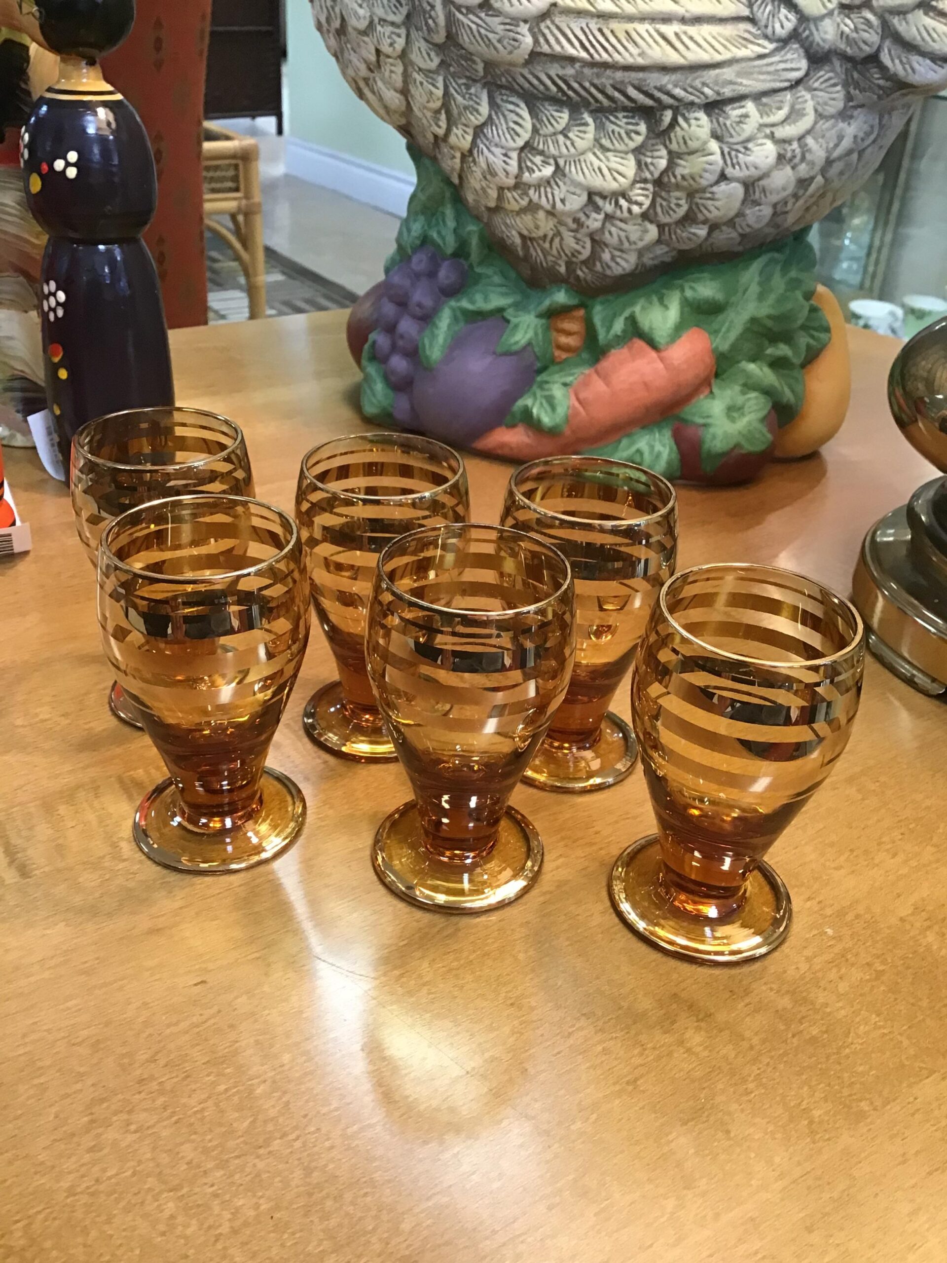 Set of 6 Bohemian Amber Cordial Glasses