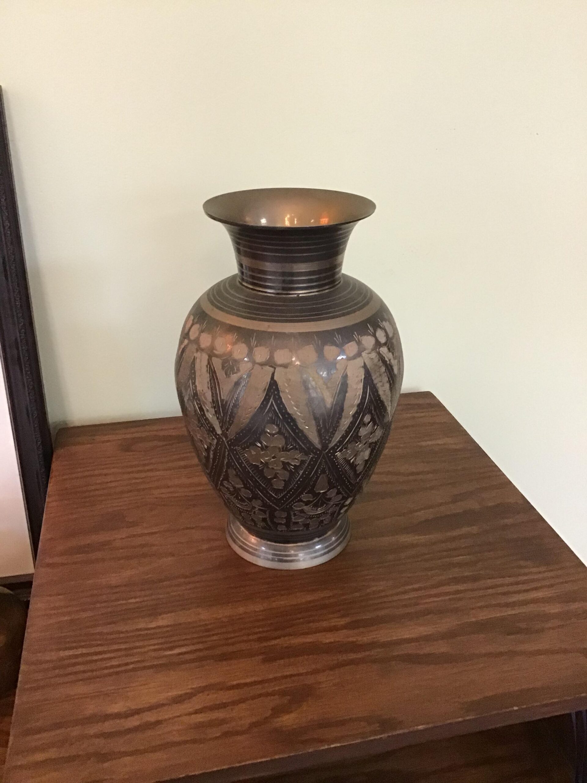 Etched Darkened Brass 9″ Vase