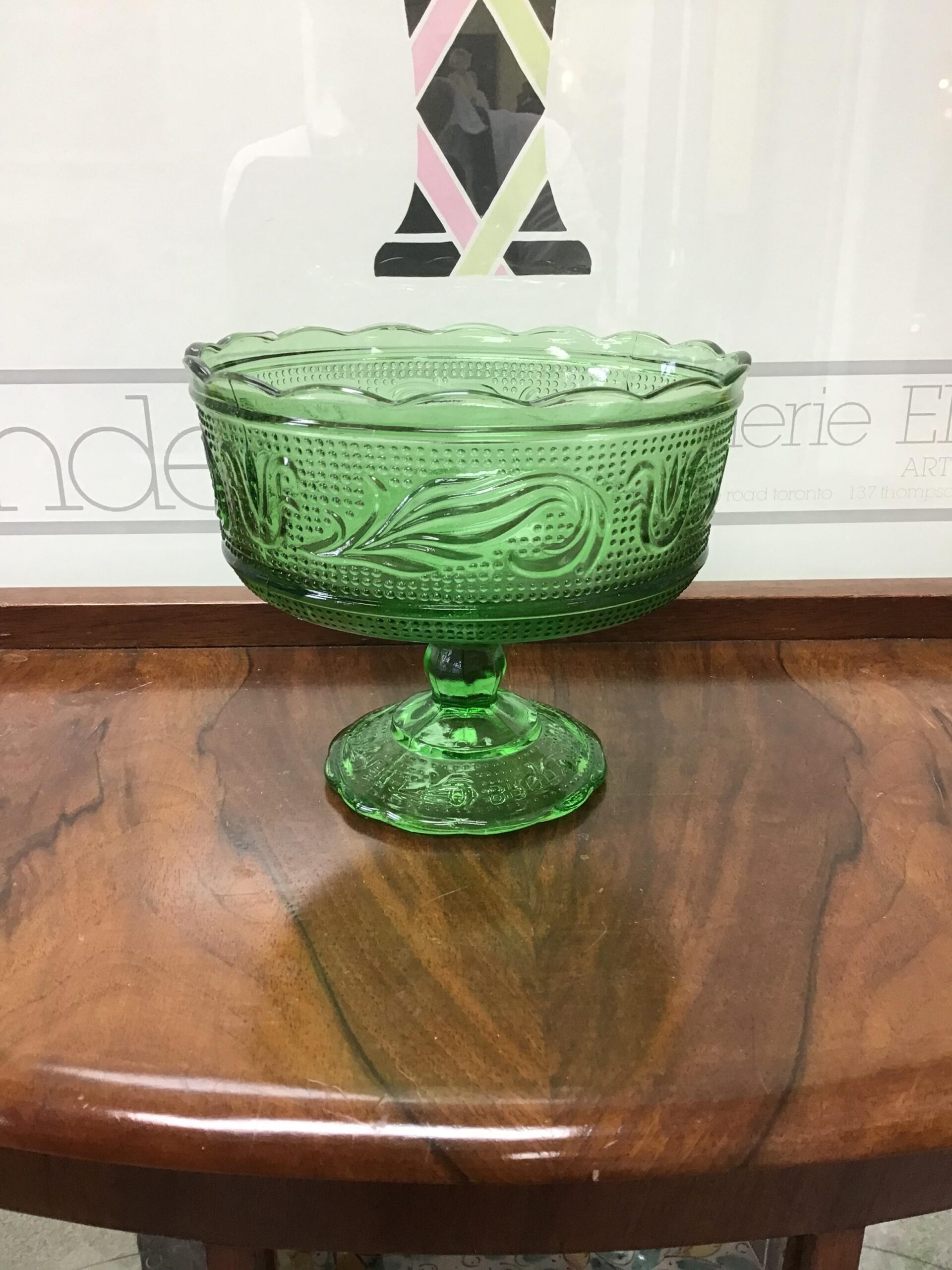 Vintage BRODY Green Glass Pedestal Bowl