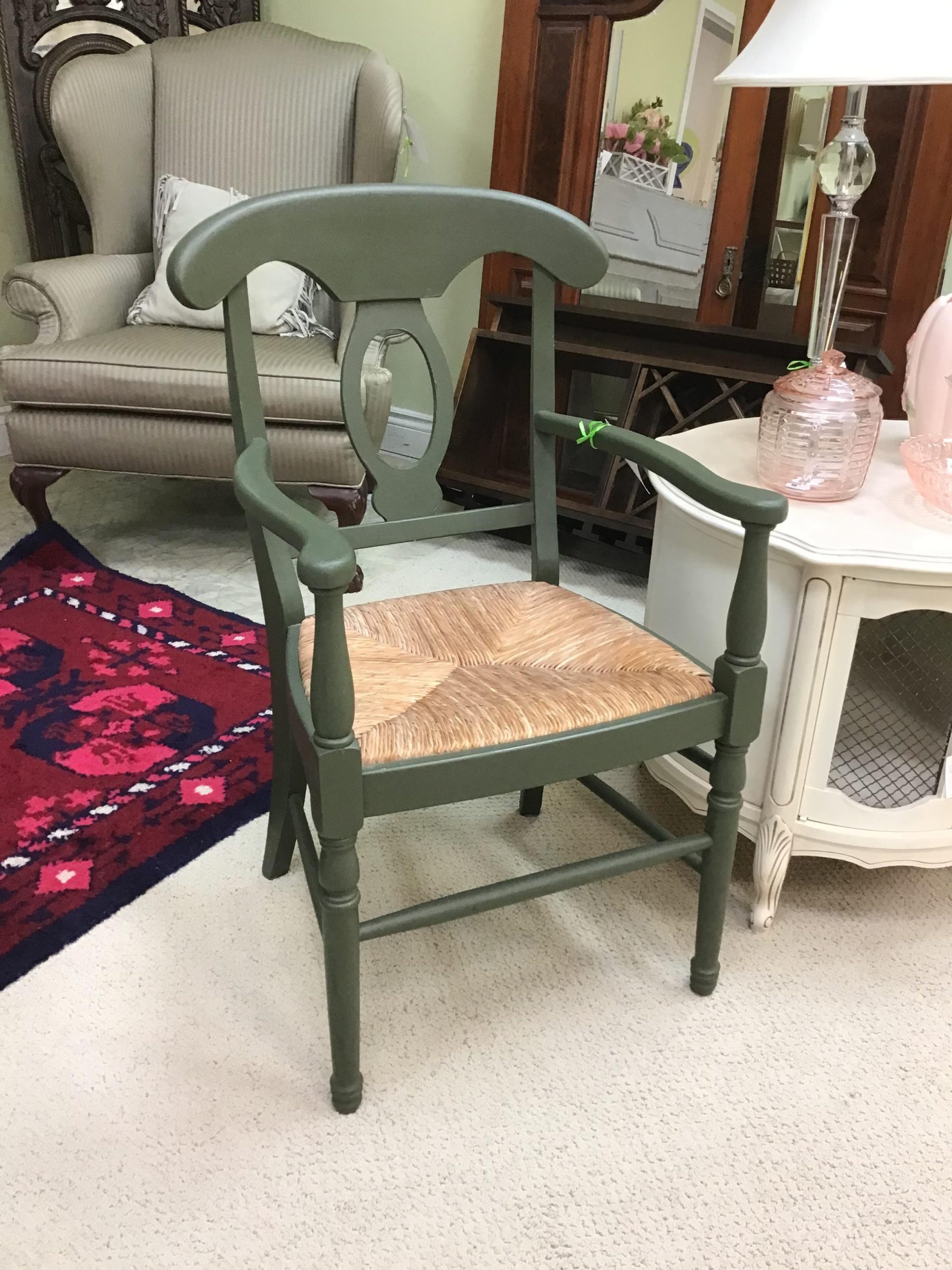 Green Rush-Rattan Arm Chair