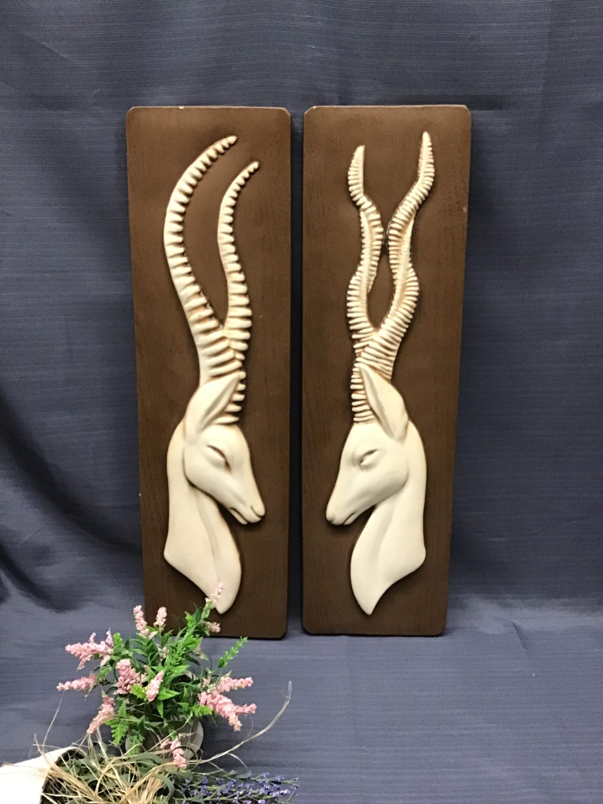 (Pair) Brown/ Off-White Antelope Wall Plaques
