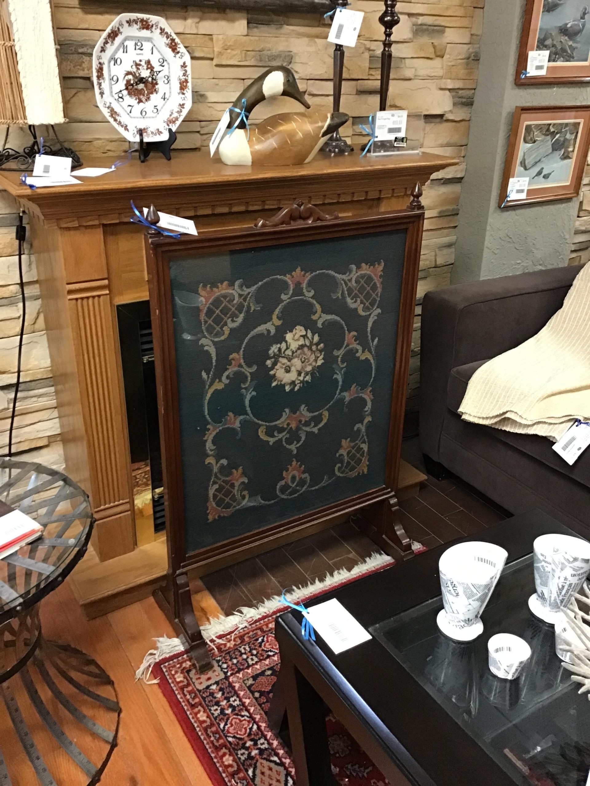 Unique! Antique Framed Tapestry Art Fireplace Screen