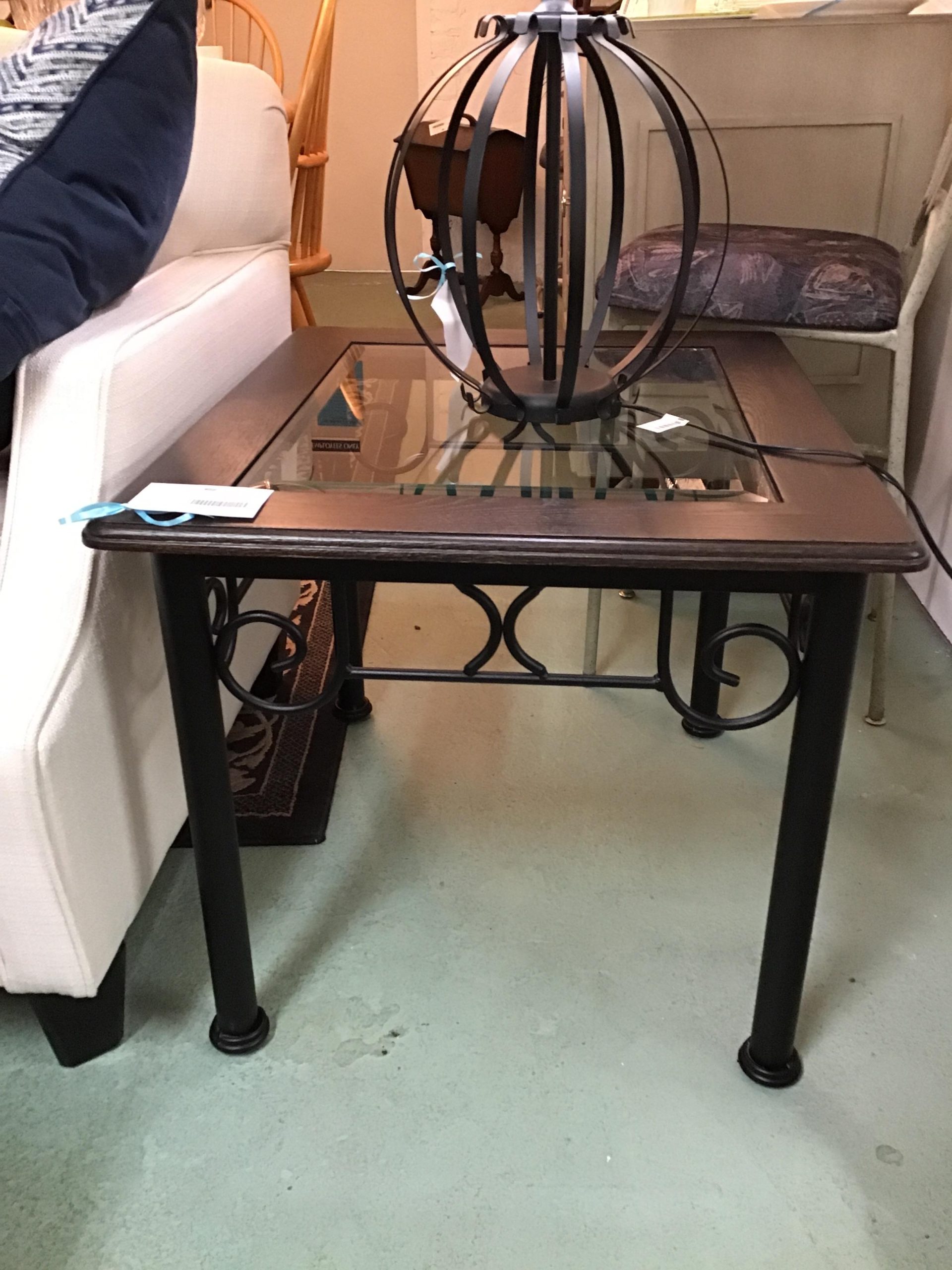 Glass & Wrought Iron End Table