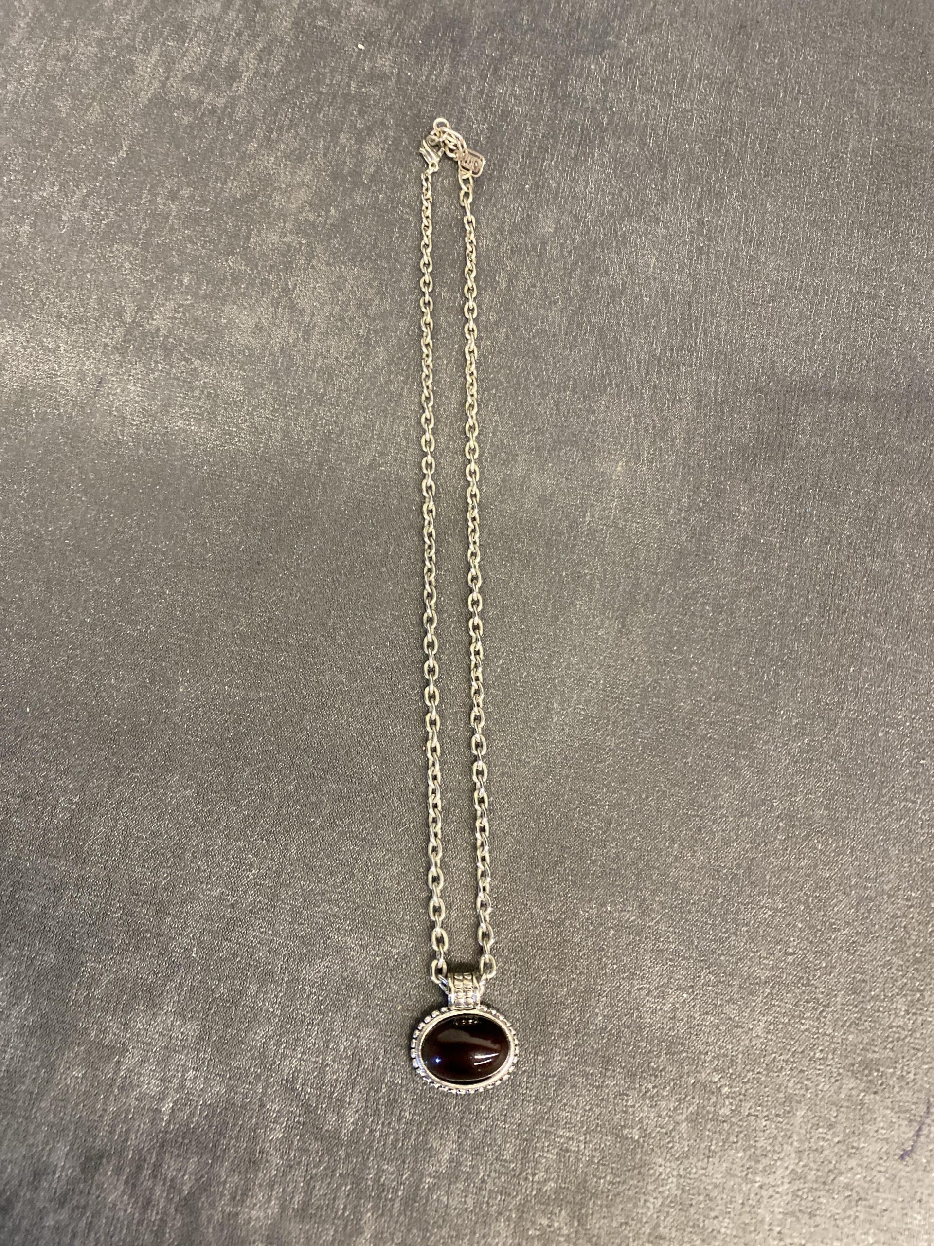 Necklace – Silvertone with Stone Pendant