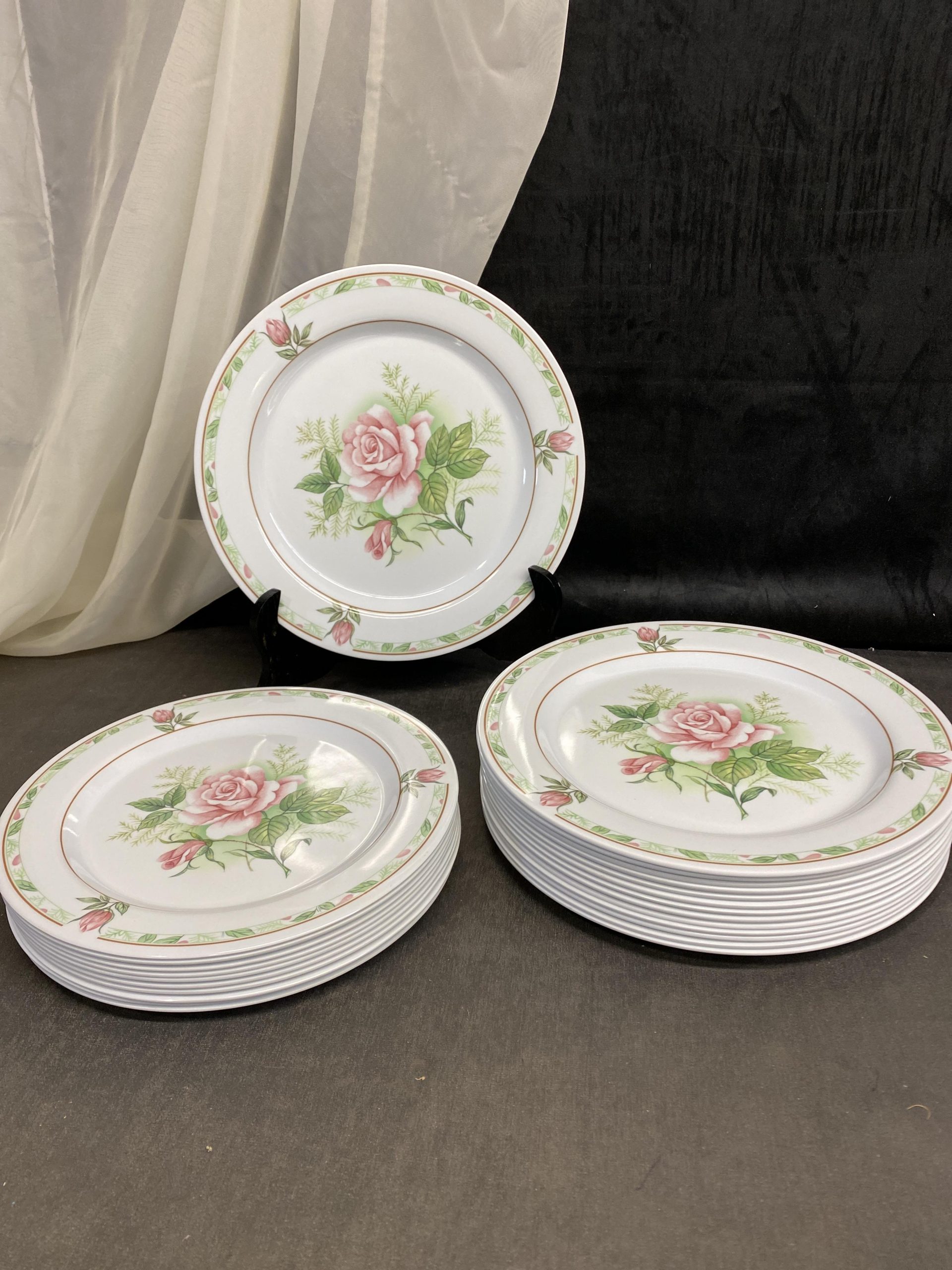 Set 24 Melamine Ware Plates – Pink Rose