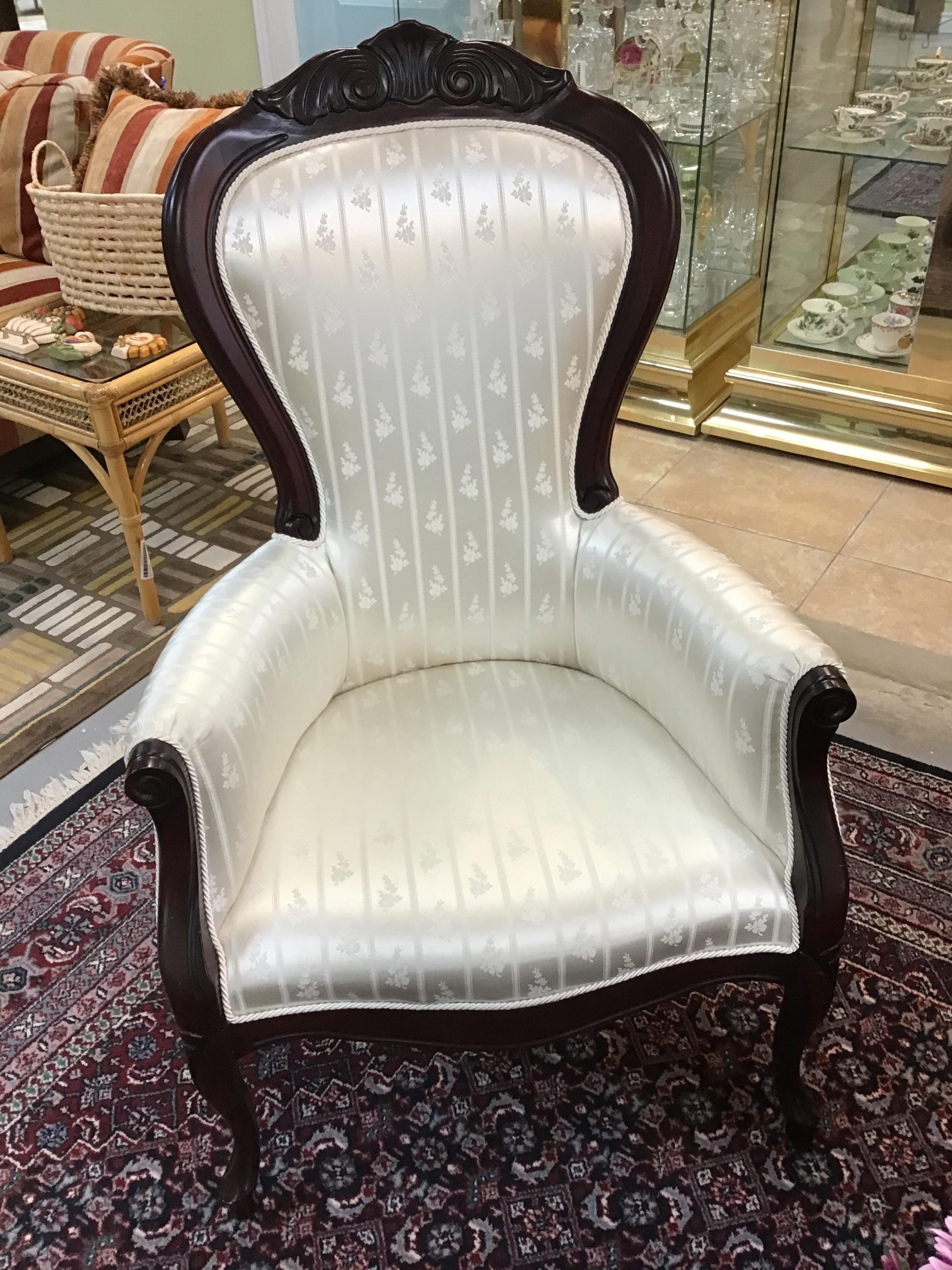 Dark Wood & Ivory Arm Chair