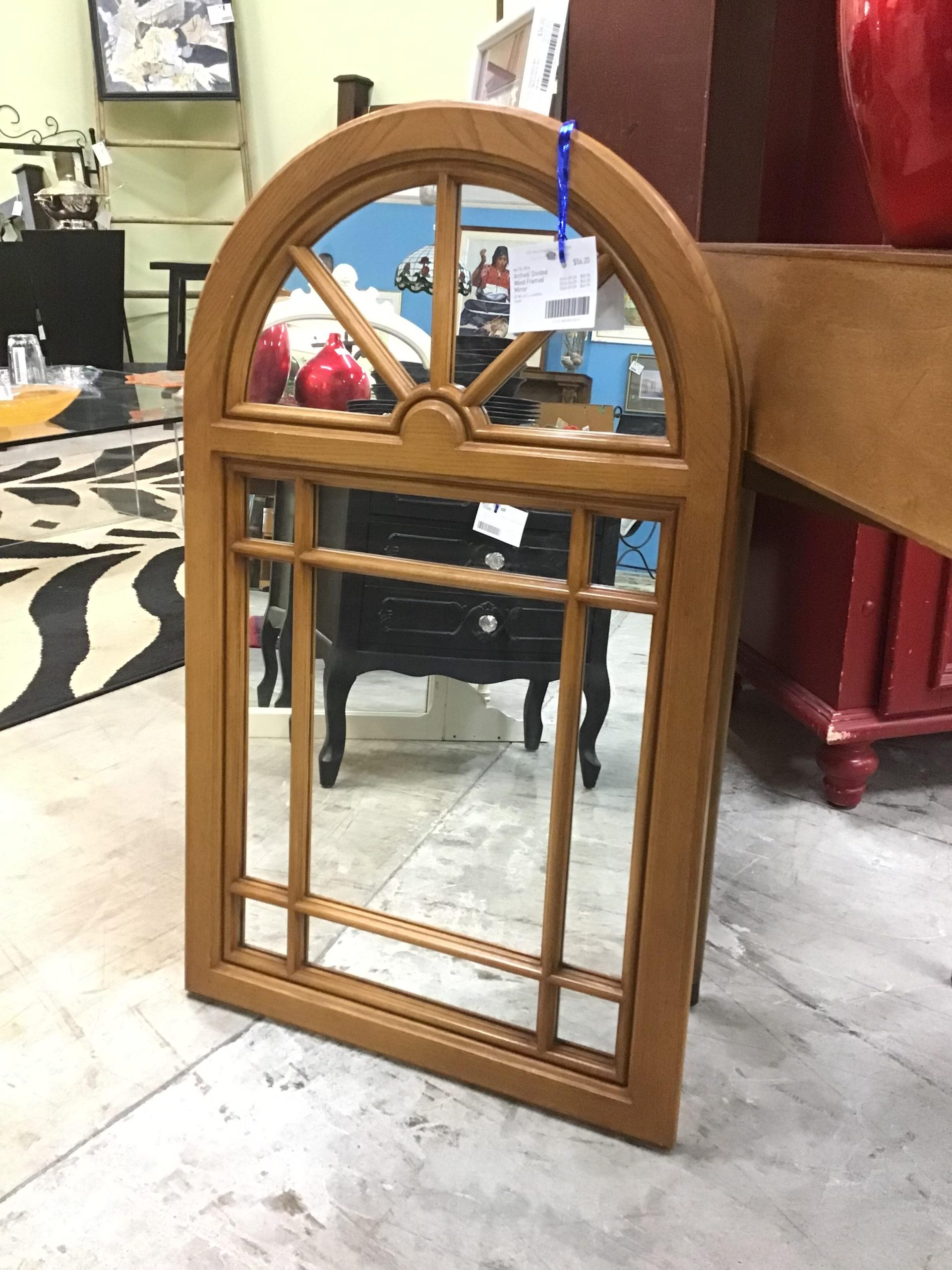 Arched/ Divided Wood Framed Mirror