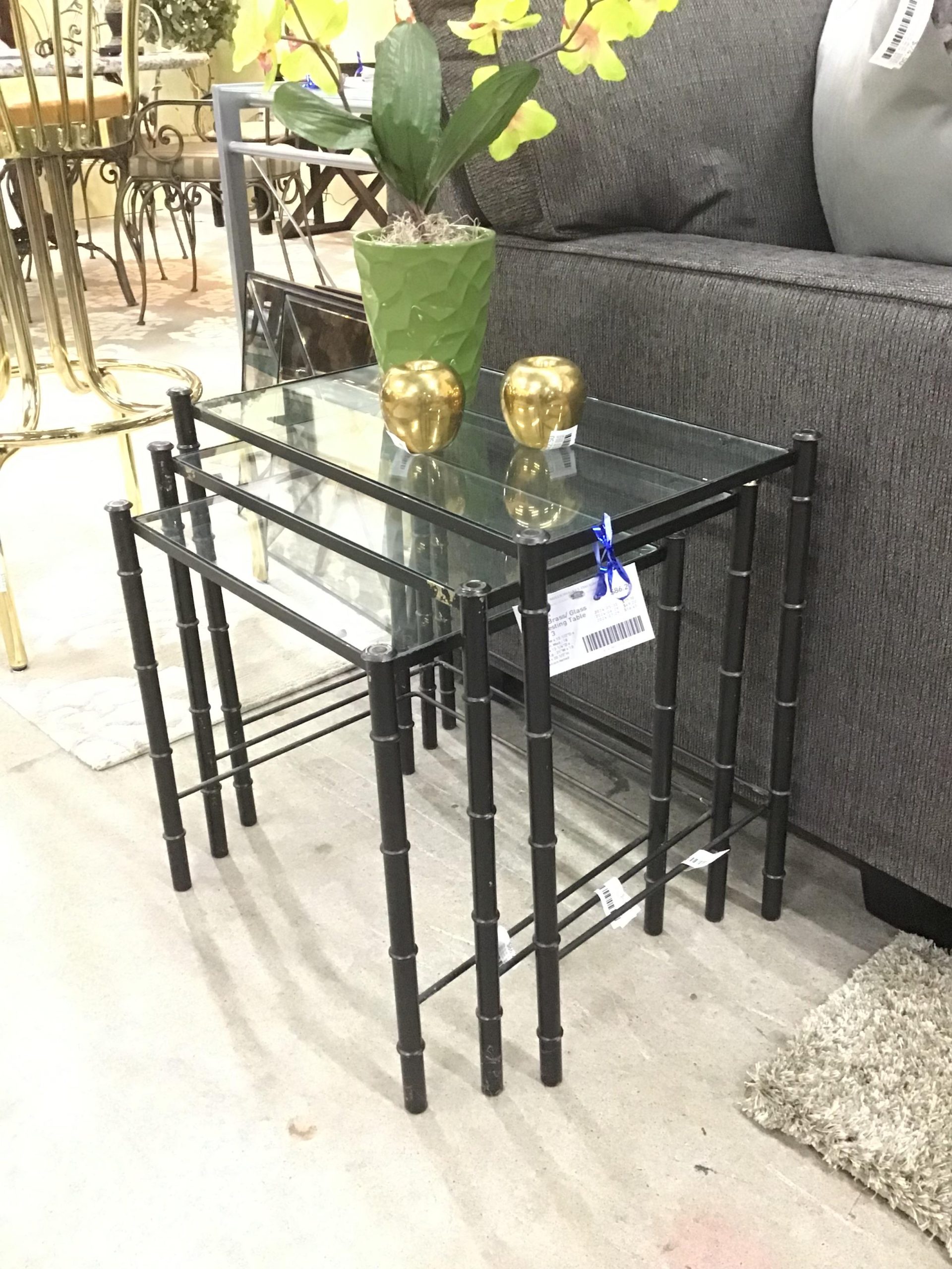 Black Brass/ Glass Top Nesting Table Set of 3