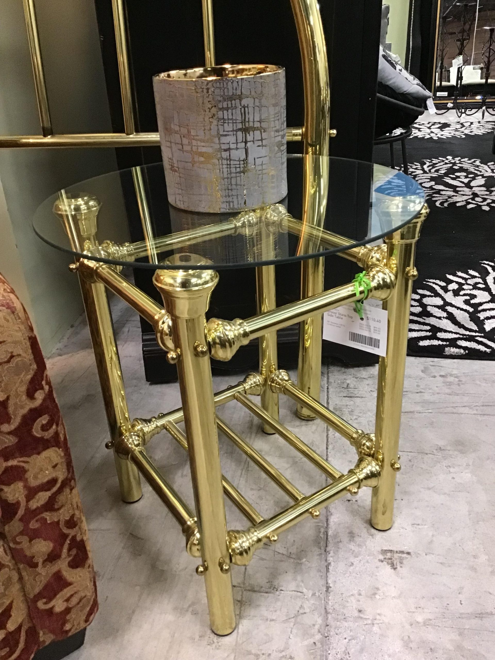 Brass/ Glass Top Side Table – Say Good BUY $36.30