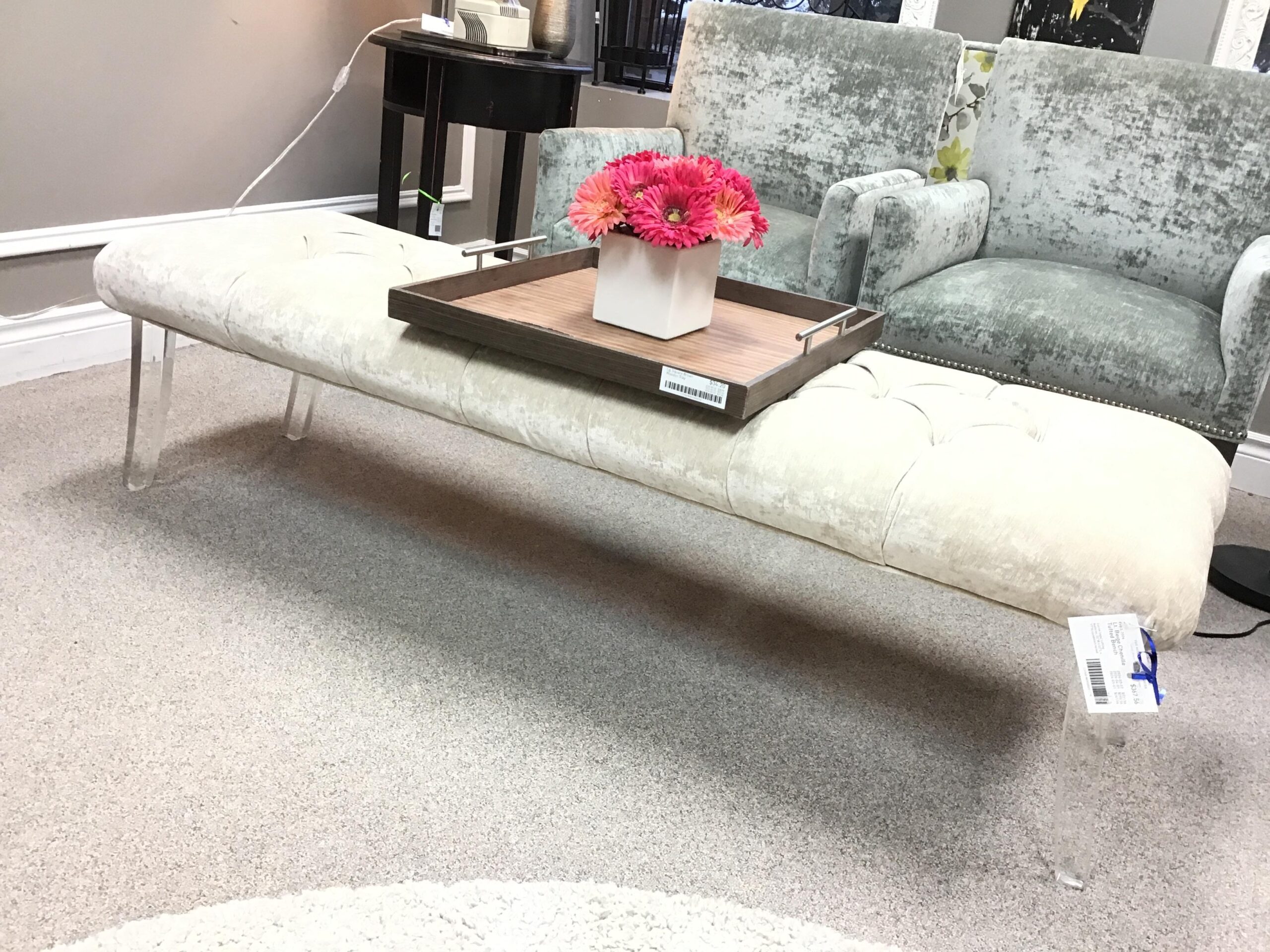 Lt. Beige Chenille Tufted Bench – Say Good BUY $120.78