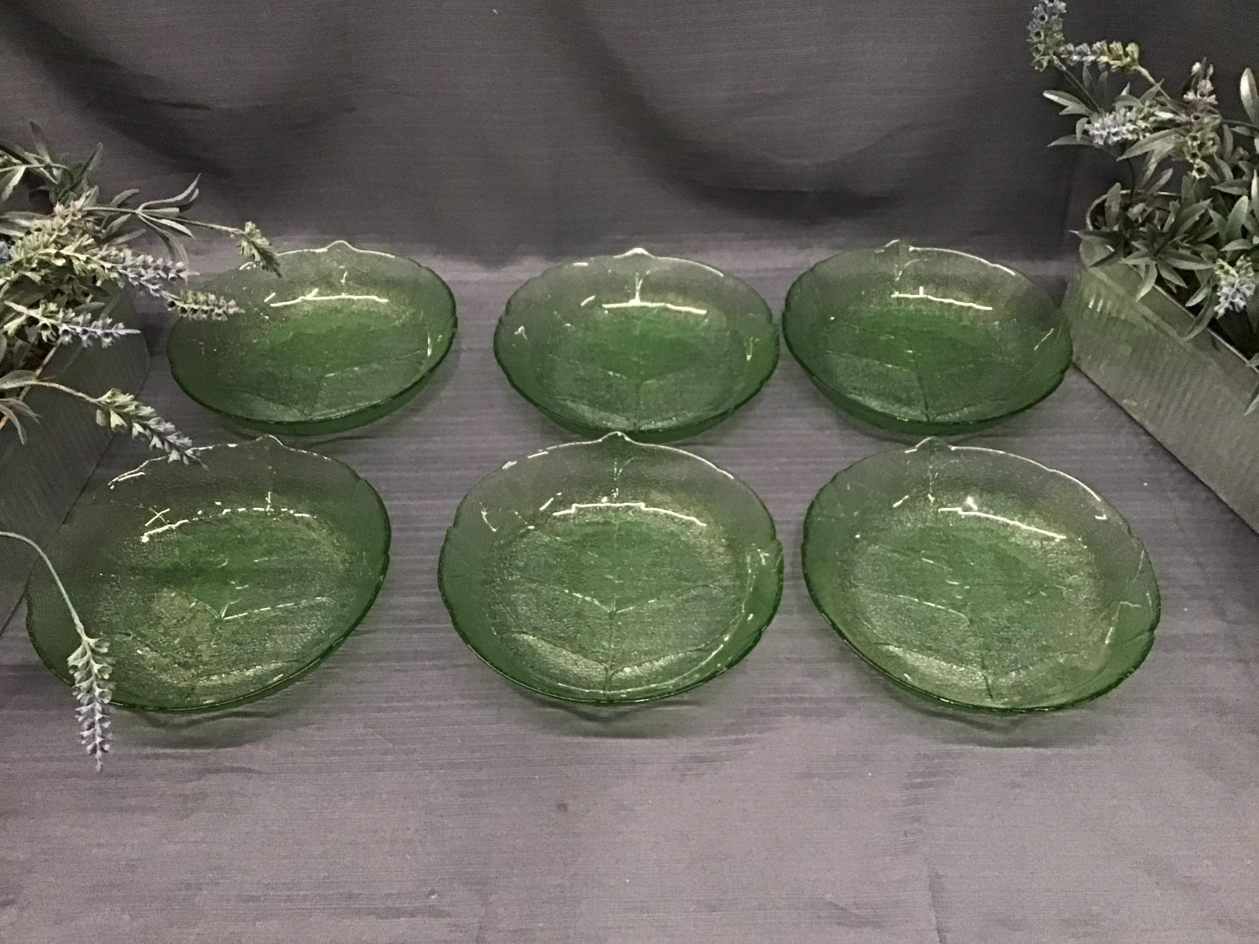 Green Glass Dish  Set of 6