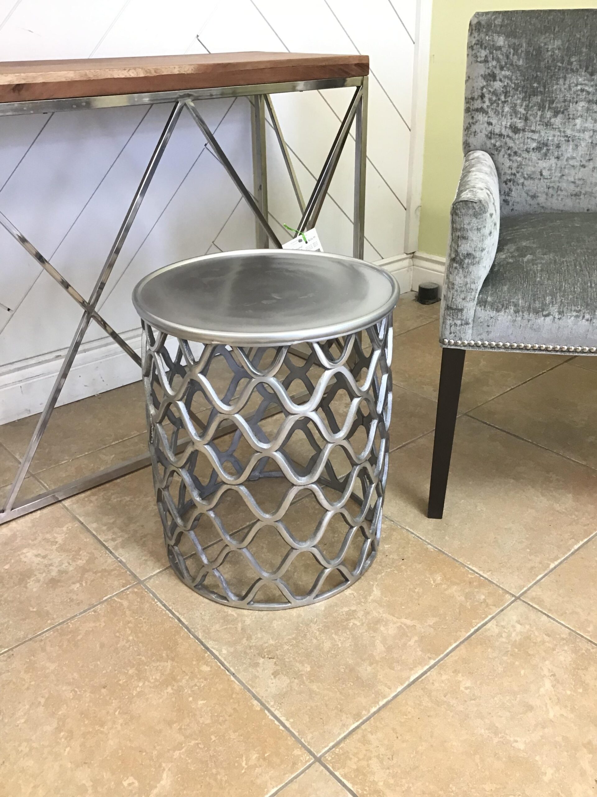 Satin Silver Metal Cut-Out Side Table