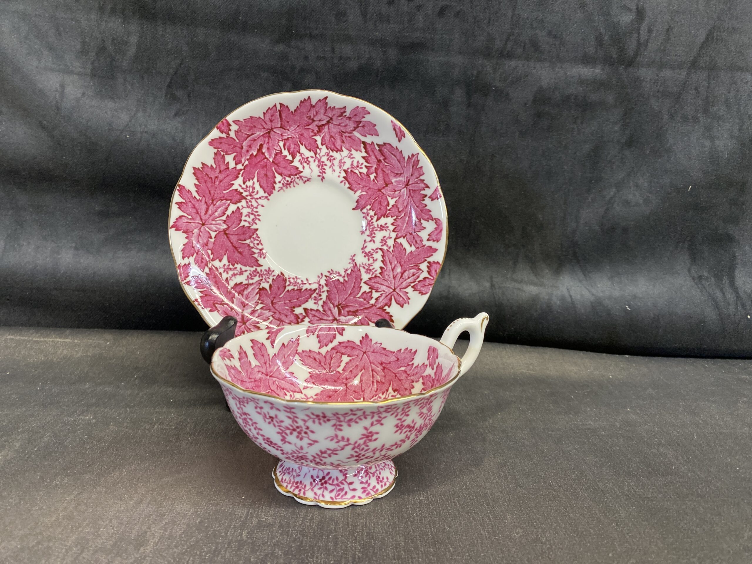 Coalport Teacup & Saucer – Pink Leaves