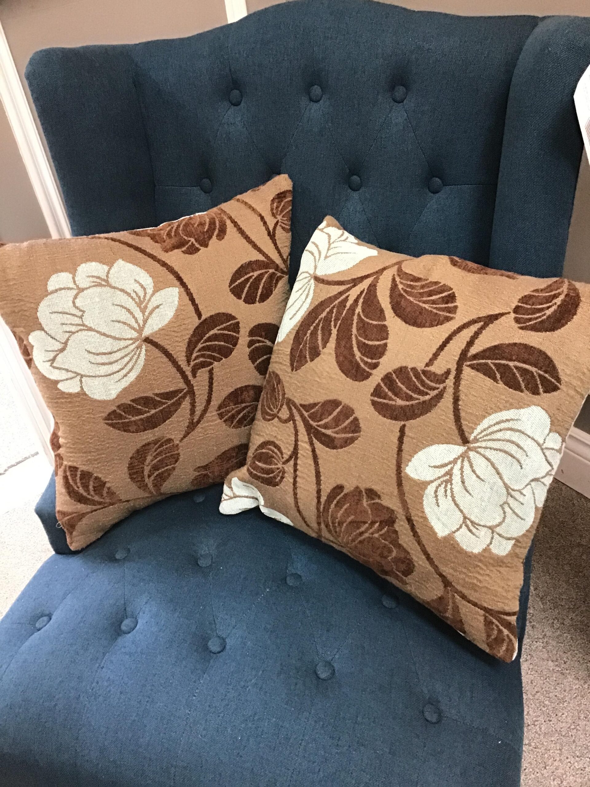 PR. Brown & Light Blue Floral Cushions