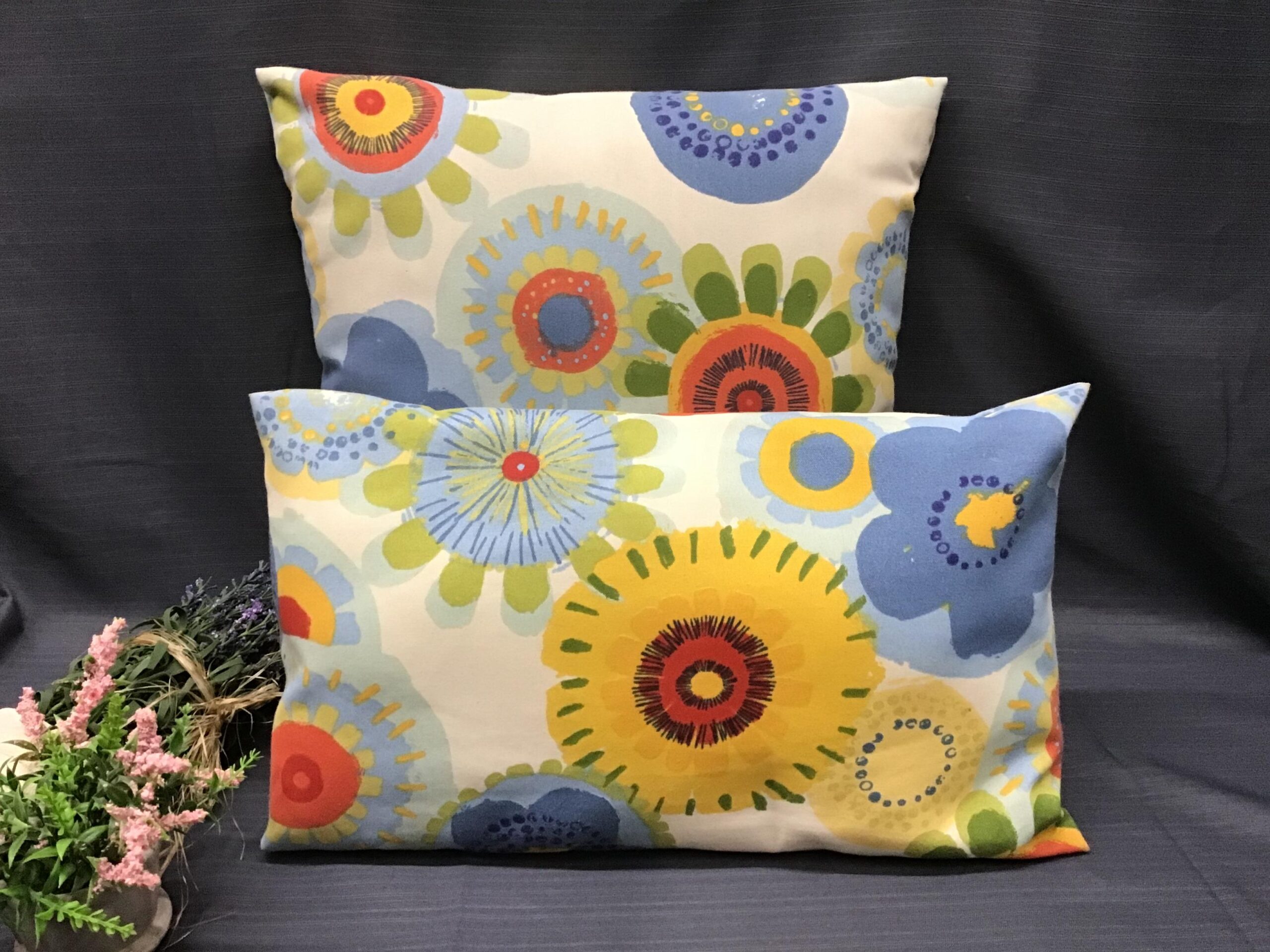 (Pair) Indoor/ Outdoor Multi-Coloured Abstract Floral Cushions