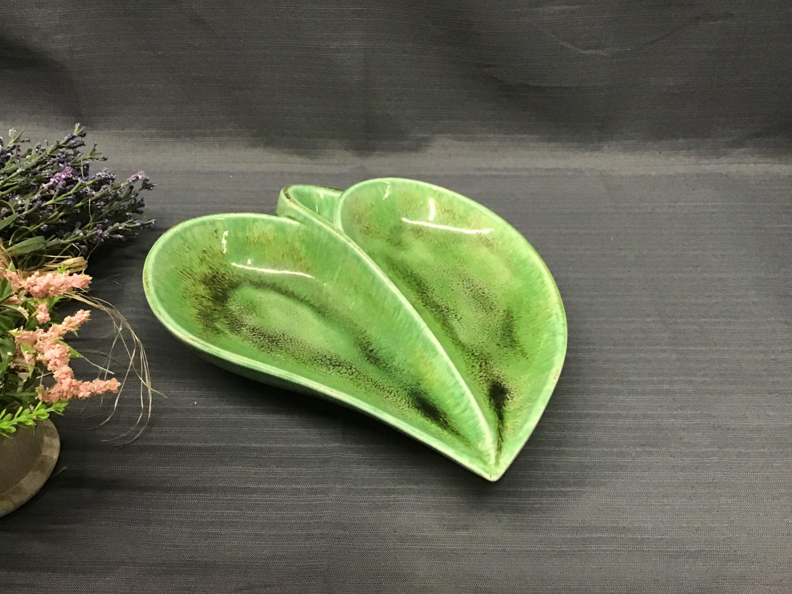Green “Lily Pad” Divided Pottery Dish