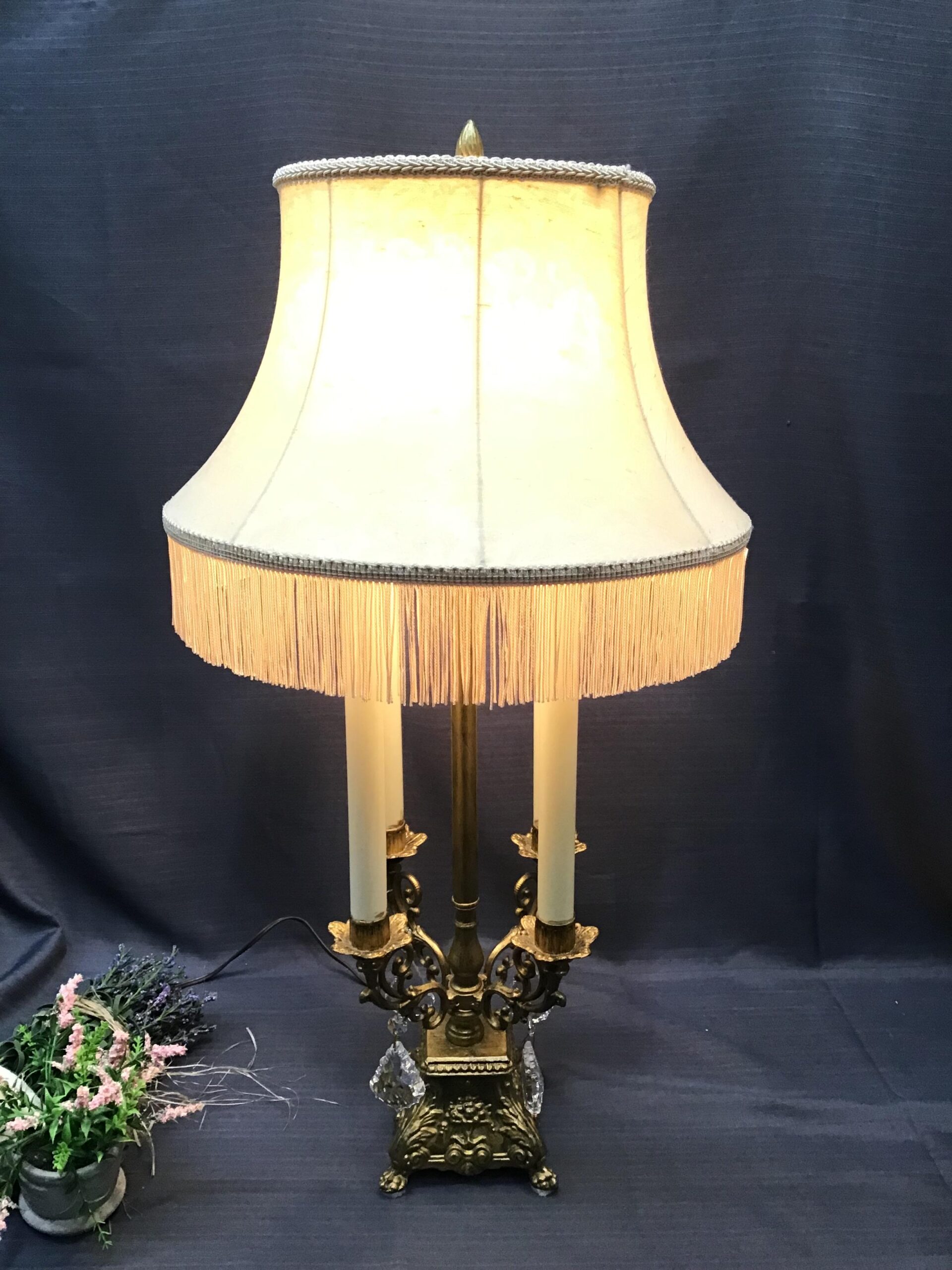 Distressed Gold Metal/ Prism 4-Faux-Candle Lamp