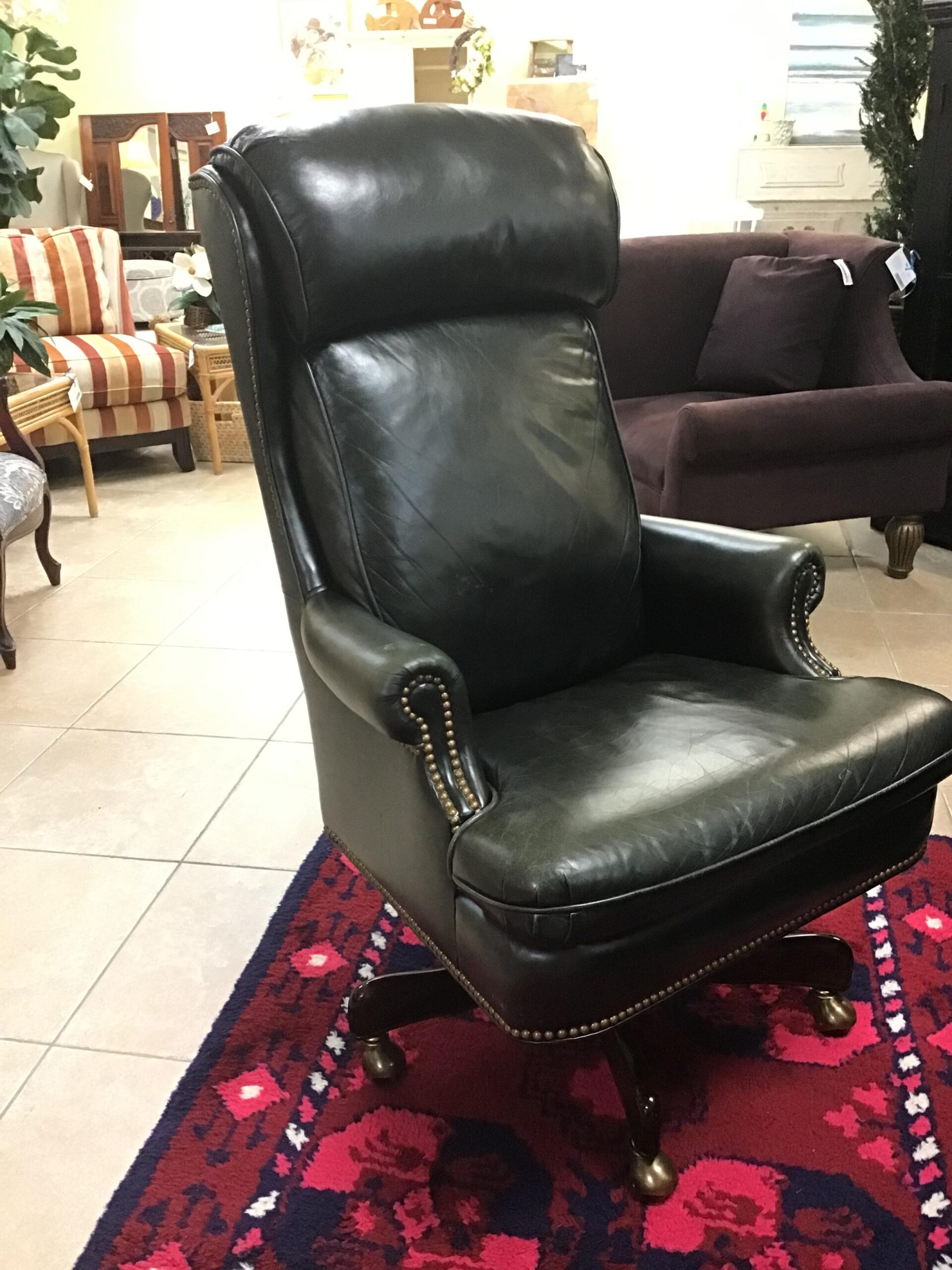 HANCOCK & MOORE Drk. Green Leather High-Back Office Chair