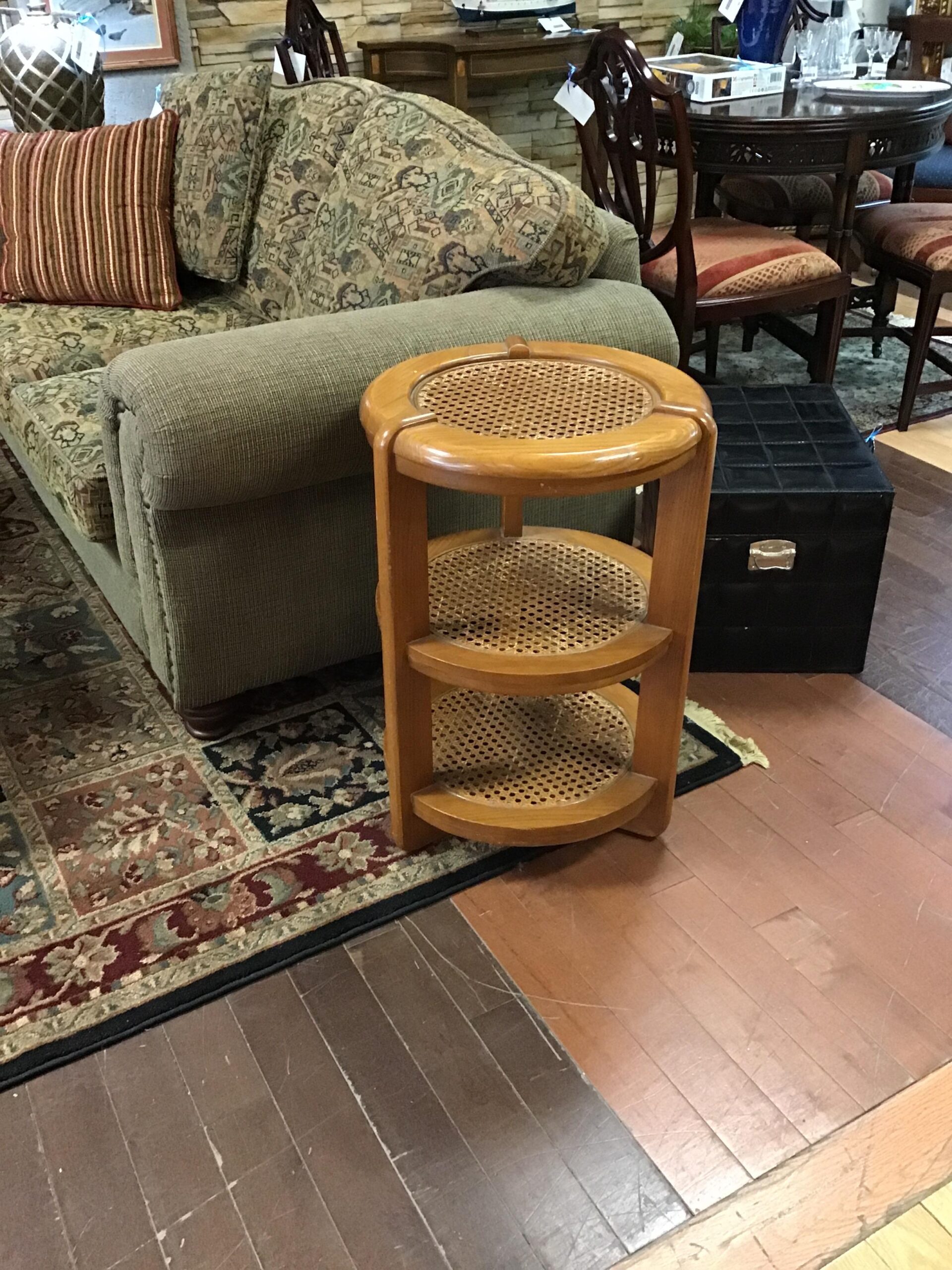 Round Wood and Cane Occasional Table