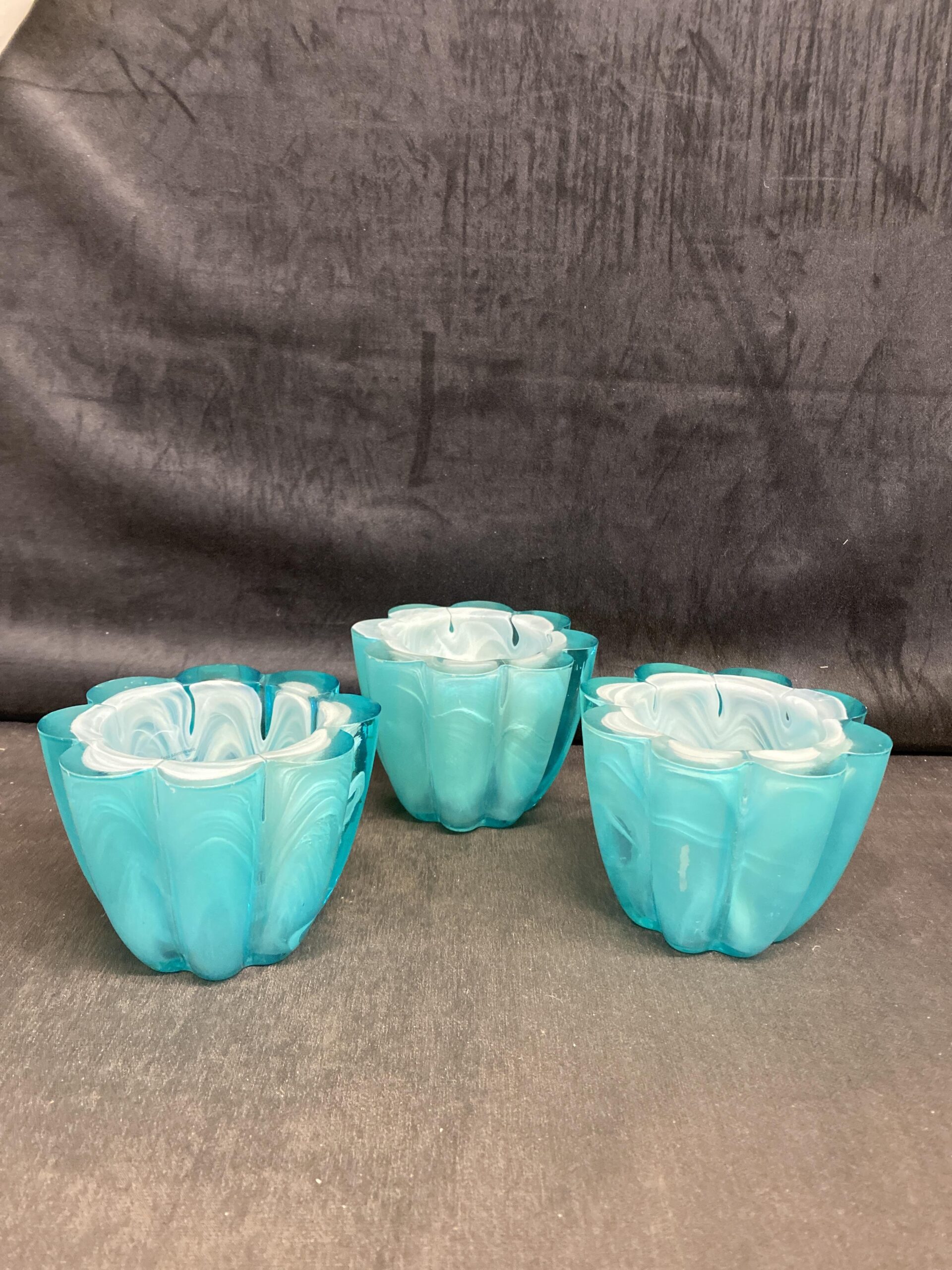 SET 3 Glass Candleholders – Blue