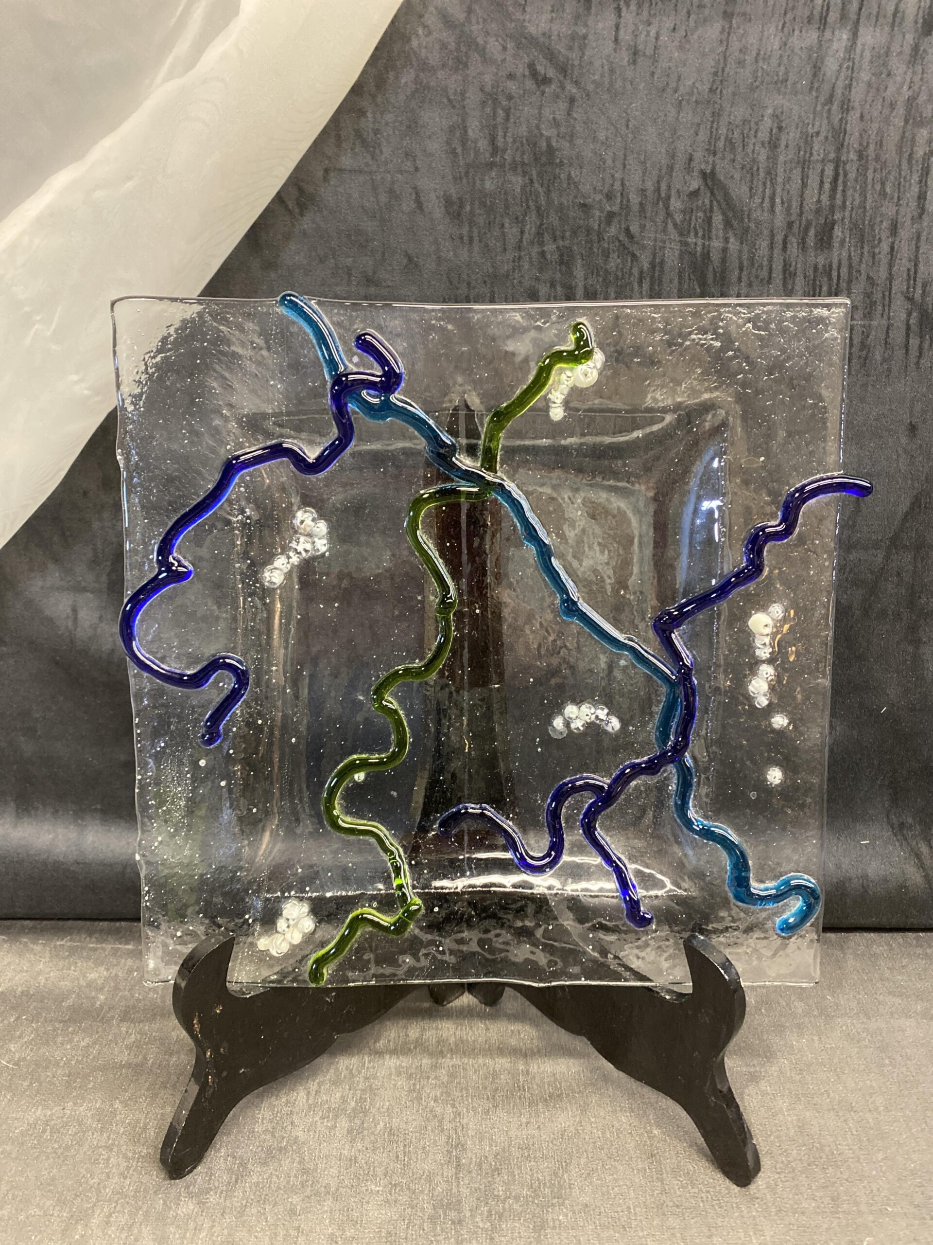 Fused Art Glass Plate – Squiggles