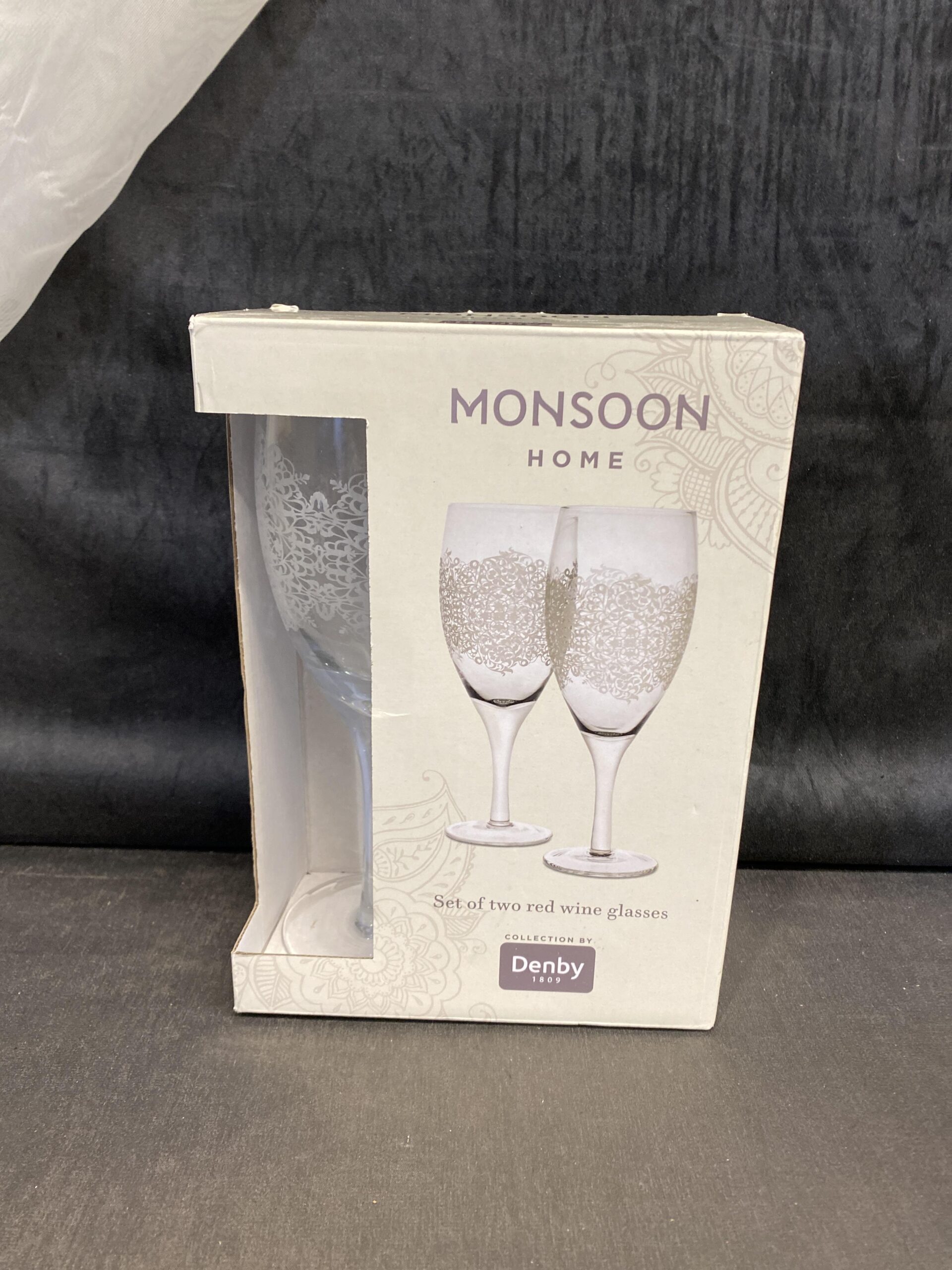 NEW! Boxed Set 2 Denby “Monsoon” Wine Glasses