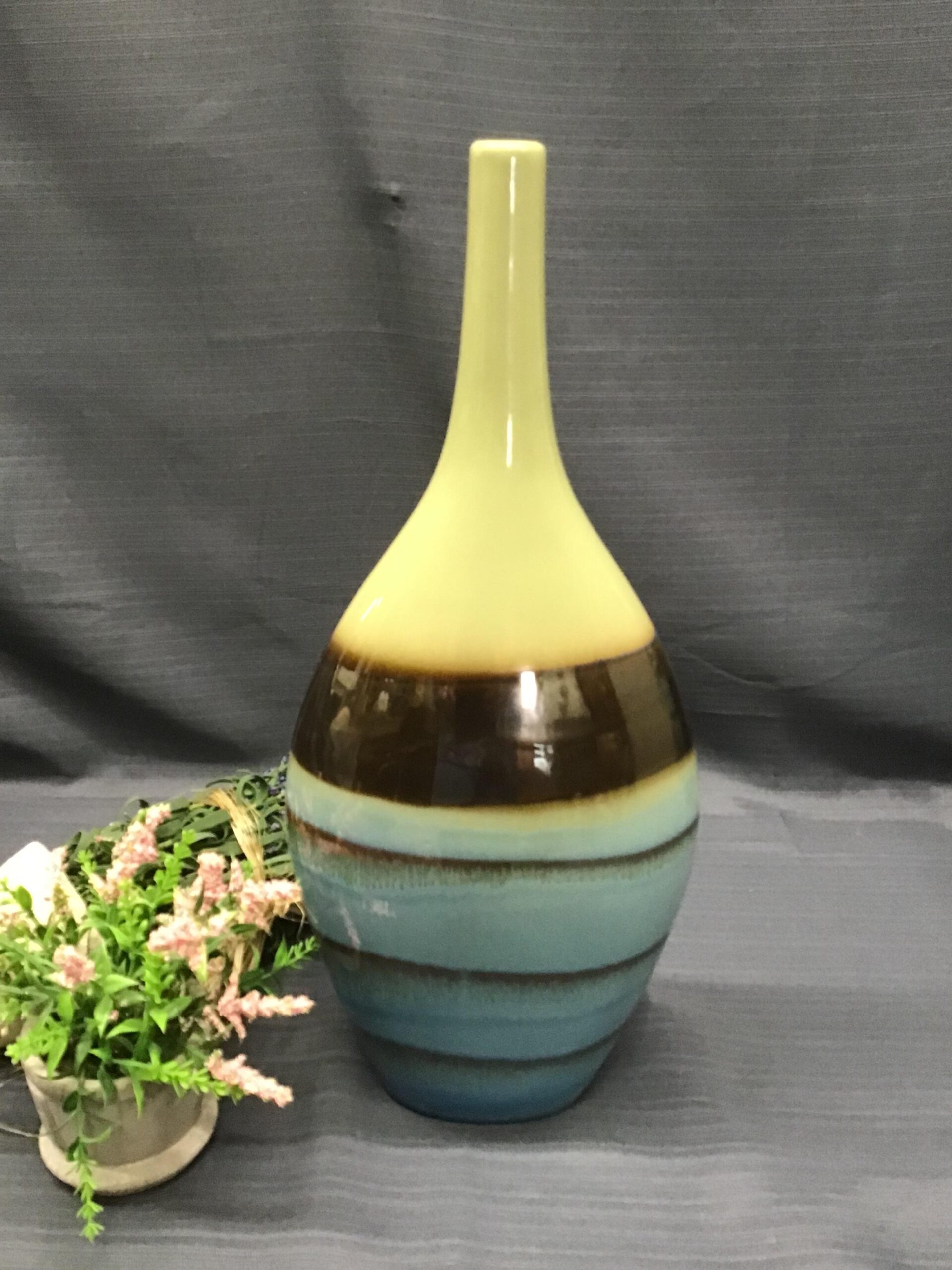 Turquoise/ Brown & Lime Ceramic Vase