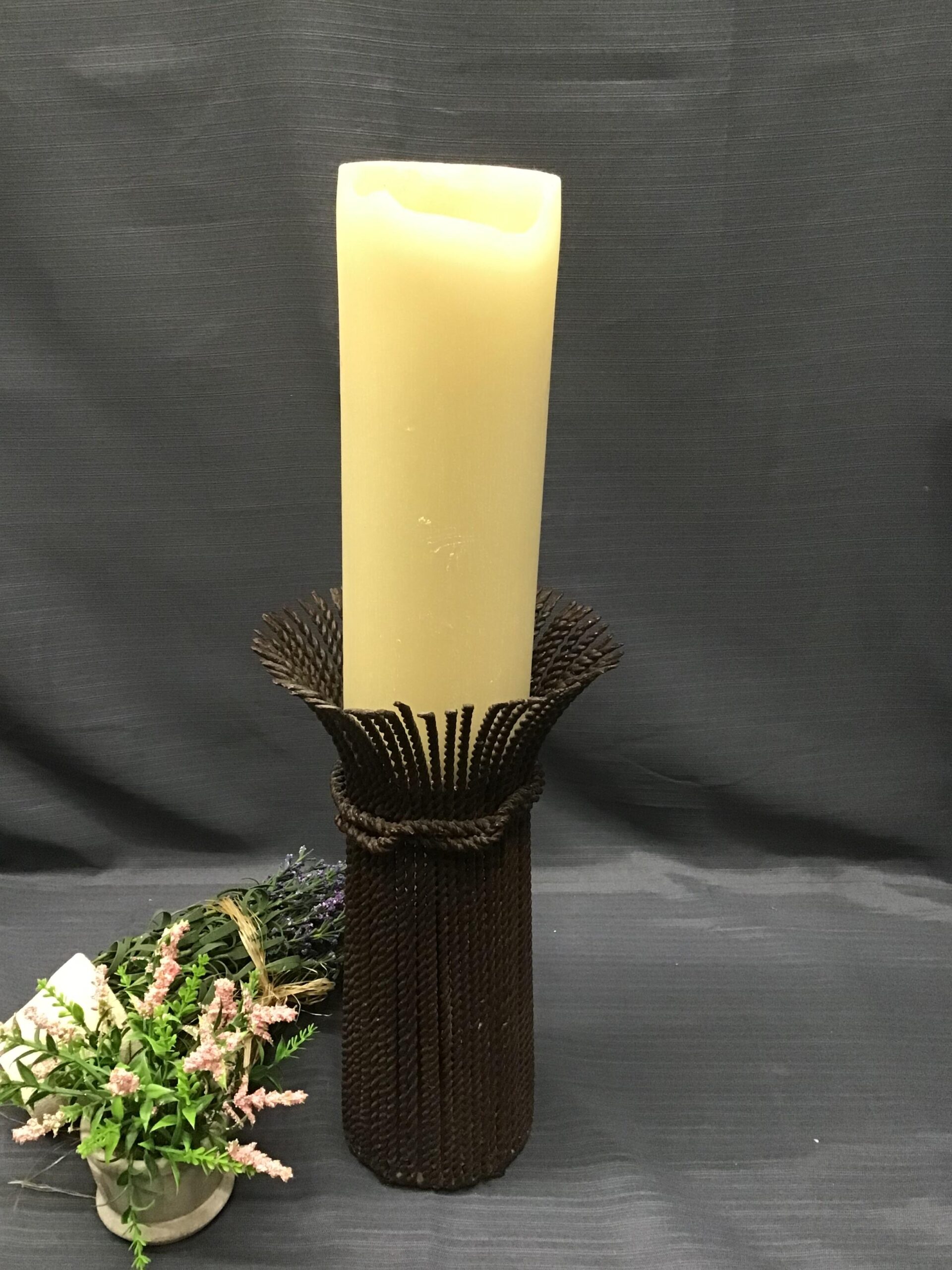 Rustic Brown Twist Iron Candle Holder (with candle)